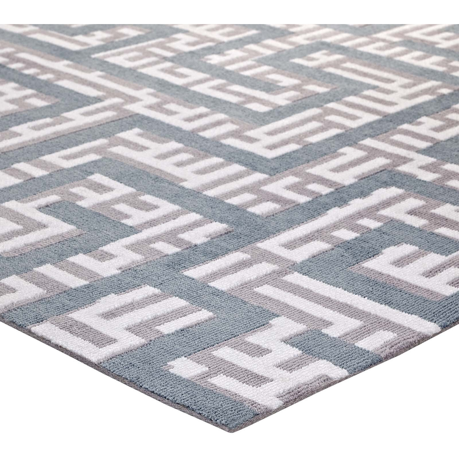 Nahia Geometric Maze 8x10 Area Rug - Ivory, Light Gray and Sky Blue