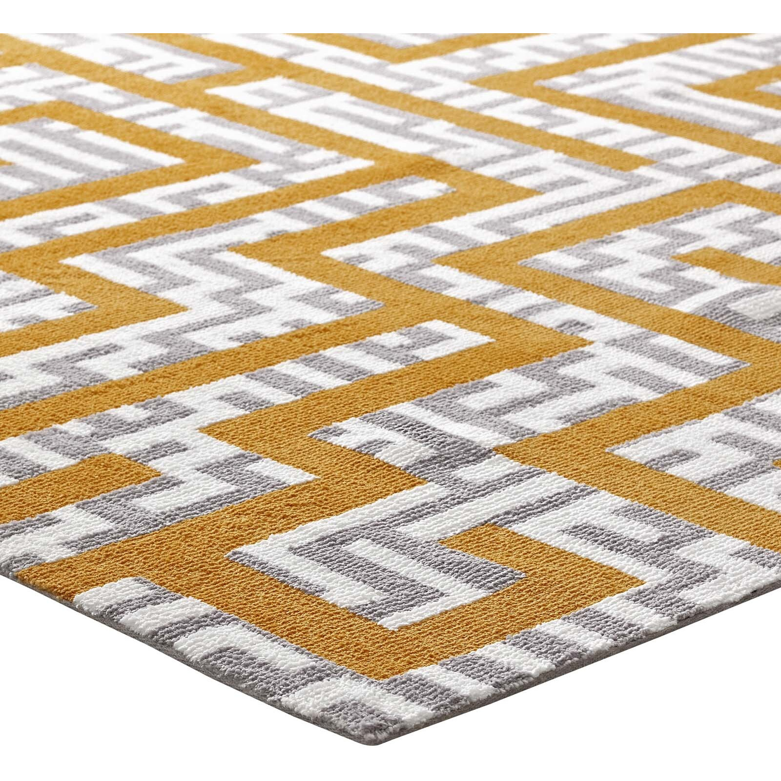 Nahia Geometric Maze 5x8 Area Rug - Ivory, Light Gray and Banana Yellow