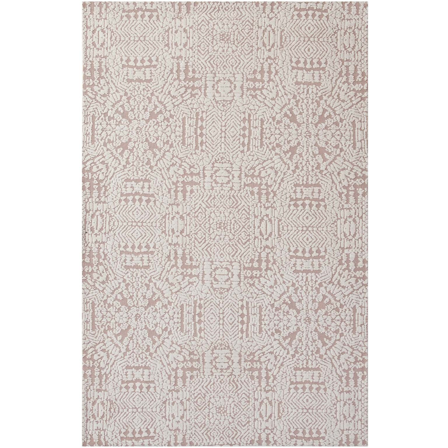 Javiera Contemporary Moroccan 5x8 Area Rug - Ivory and Cameo Rose