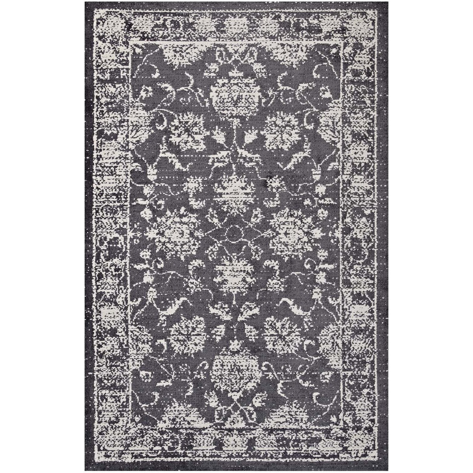 Kazia Distressed Floral Lattice 5x8 Area Rug - Dark Gray and Ivory