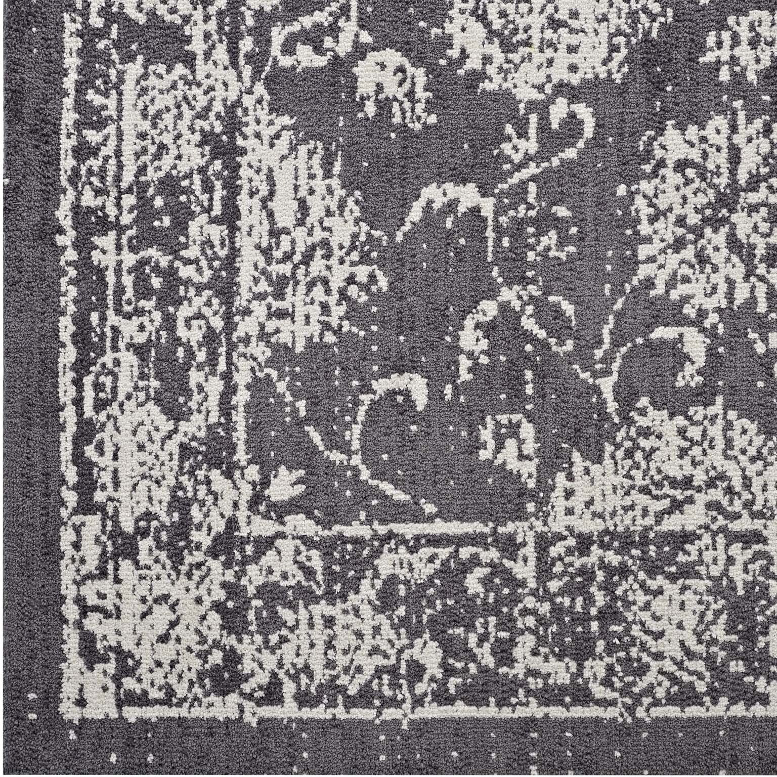 Kazia Distressed Floral Lattice 5x8 Area Rug - Dark Gray and Ivory