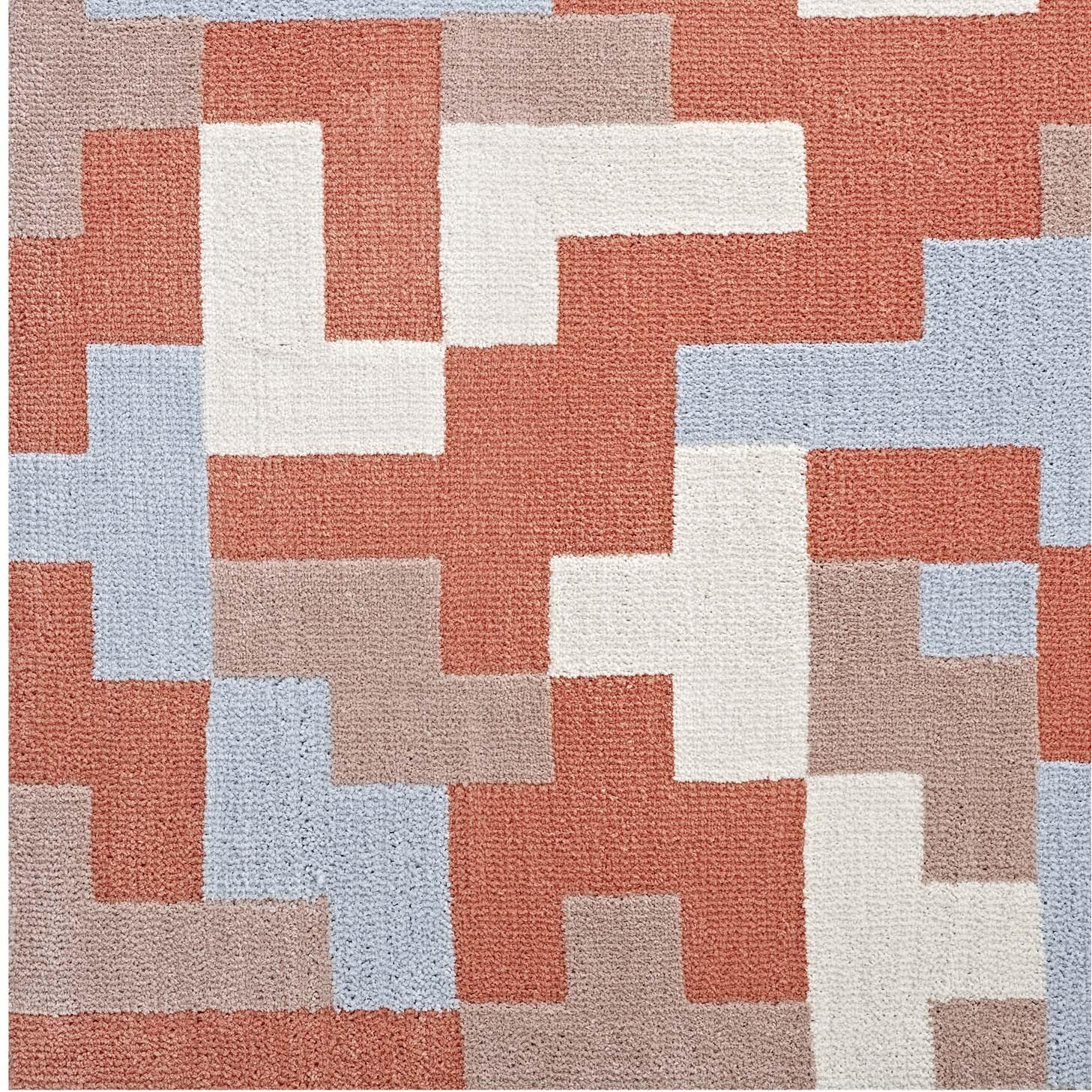 Andela Interlocking Block Mosaic 5x8 Area Rug - Multicolored Coral and Light Blue