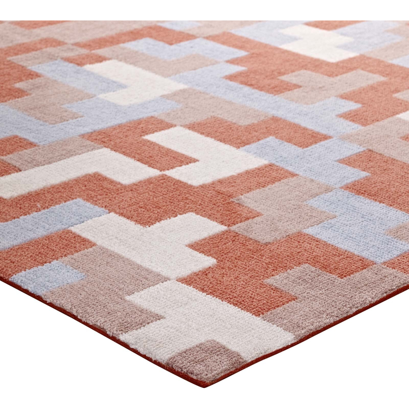 Andela Interlocking Block Mosaic 5x8 Area Rug - Multicolored Coral and Light Blue