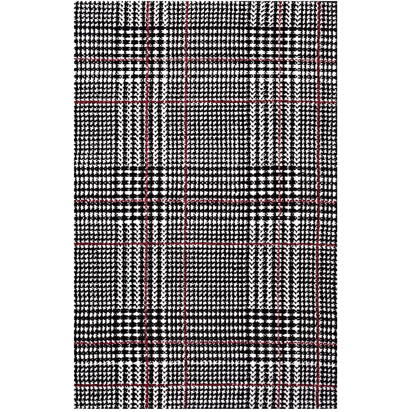 Kaja Abstract Plaid 5x8 Area Rug - Ivory, Black and Red