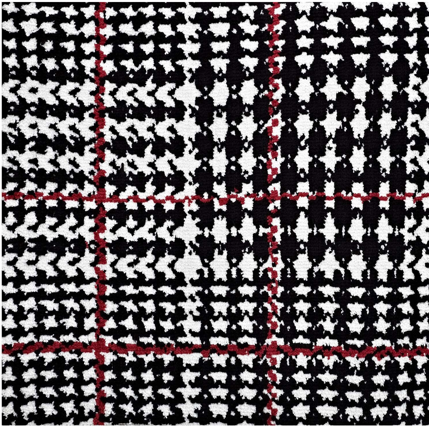 Kaja Abstract Plaid 5x8 Area Rug - Ivory, Black and Red