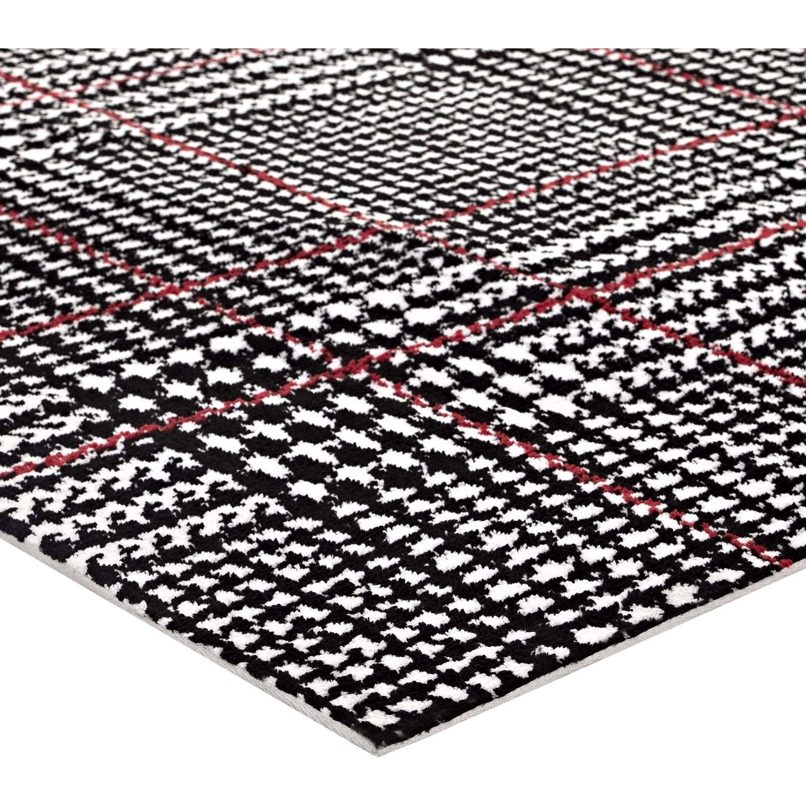 Kaja Abstract Plaid 5x8 Area Rug - Ivory, Black and Red