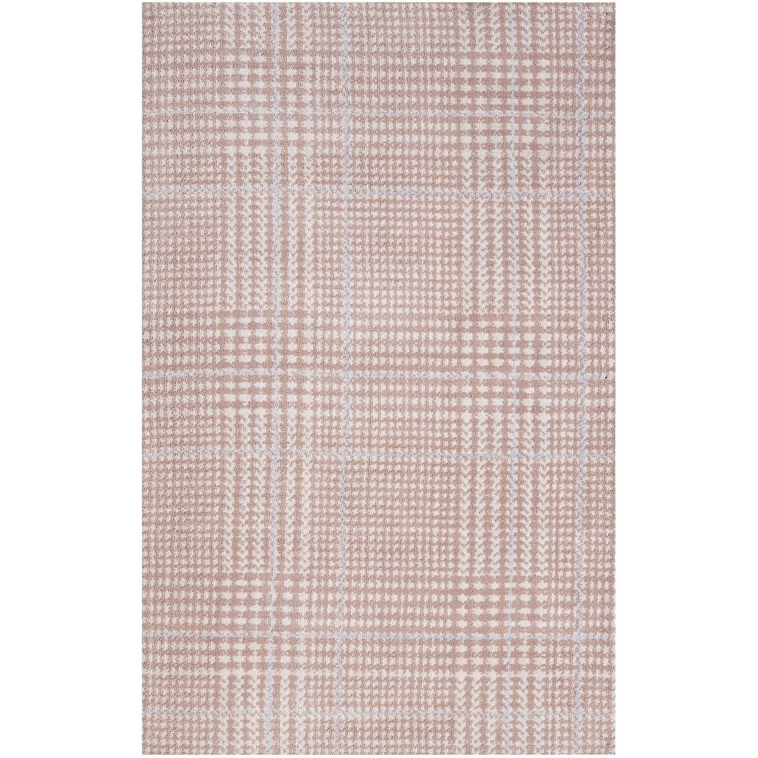 Kaja Abstract Plaid 5x8 Area Rug - Ivory, Cameo Rose and Light Blue