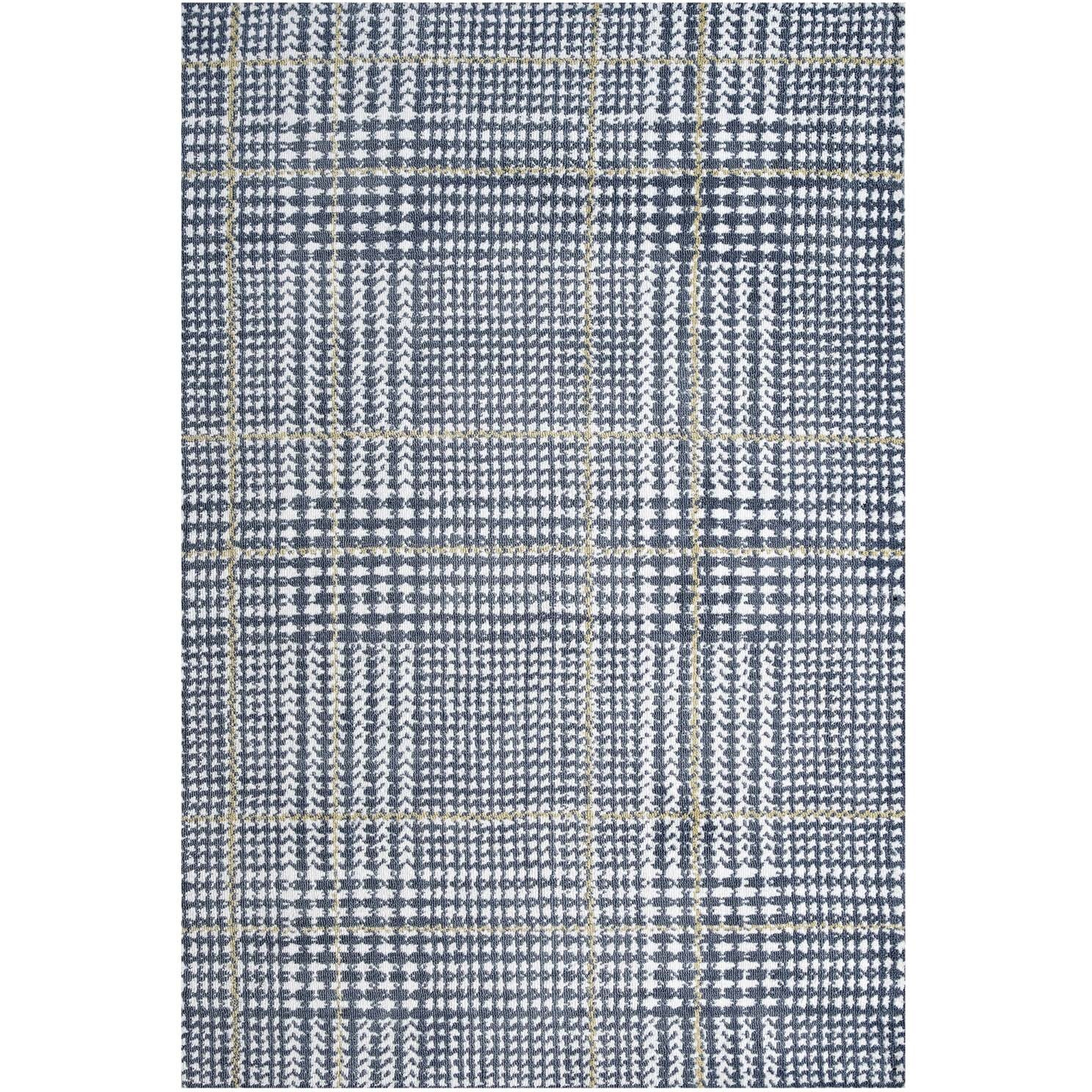 Kaja Abstract Plaid 5x8 Area Rug - Ivory, Cadet Blue and Citron
