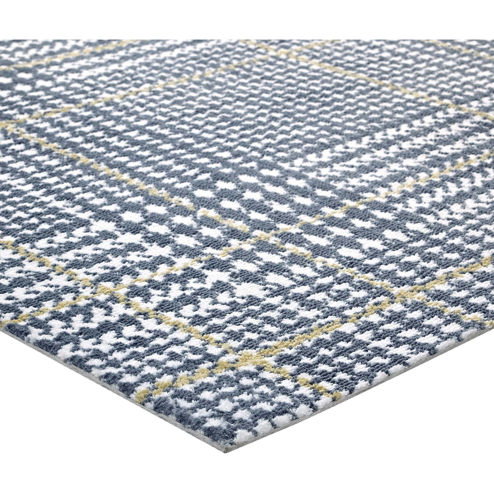 Kaja Abstract Plaid 5x8 Area Rug - Ivory, Cadet Blue and Citron