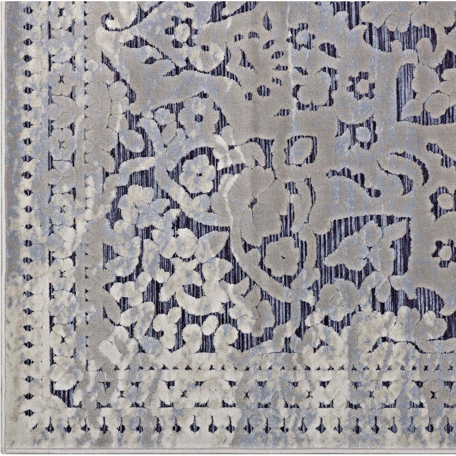 Margarida Distressed Vintage Turkish 5x8 Area Rug - Blue and  Cream