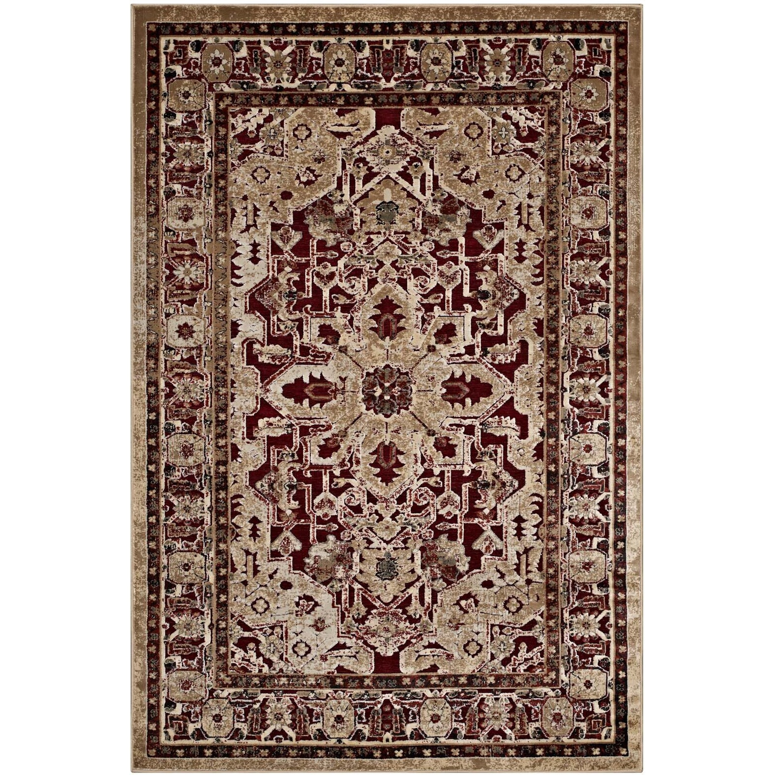 Grania Ornate Vintage Floral Turkish 5x8 Area Rug - Burgundy and Tan