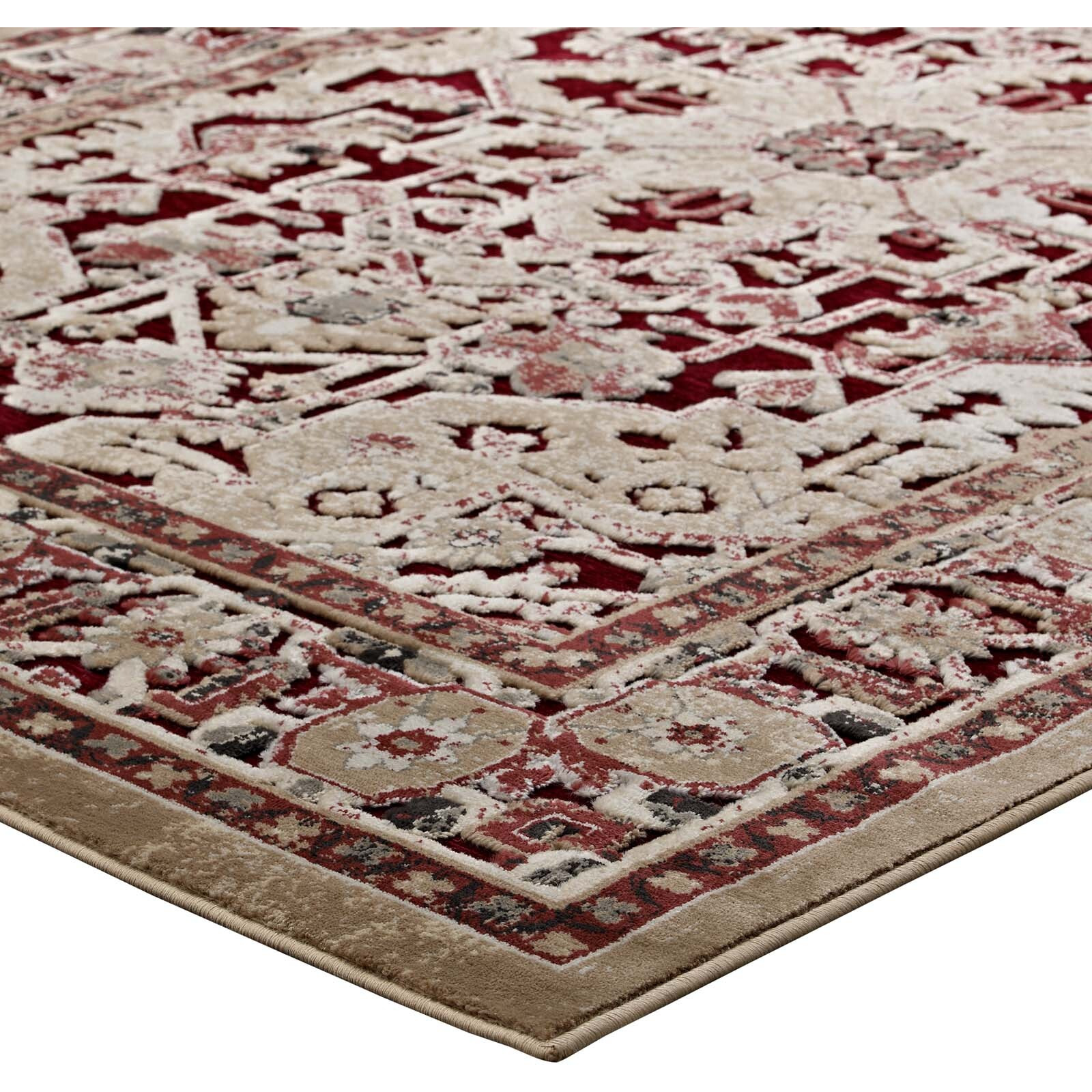 Grania Ornate Vintage Floral Turkish 5x8 Area Rug - Burgundy and Tan