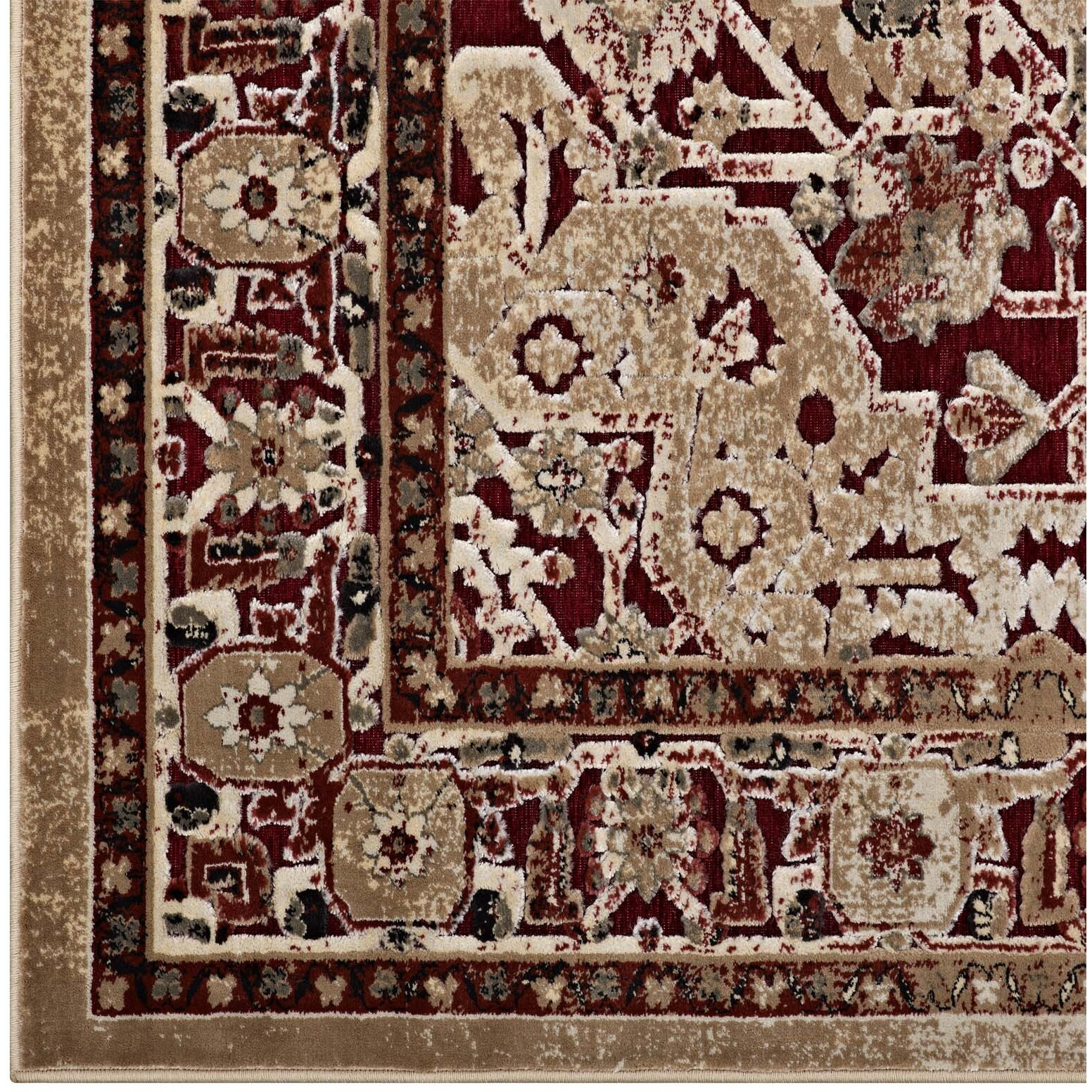 Grania Ornate Vintage Floral Turkish 5x8 Area Rug - Burgundy and Tan