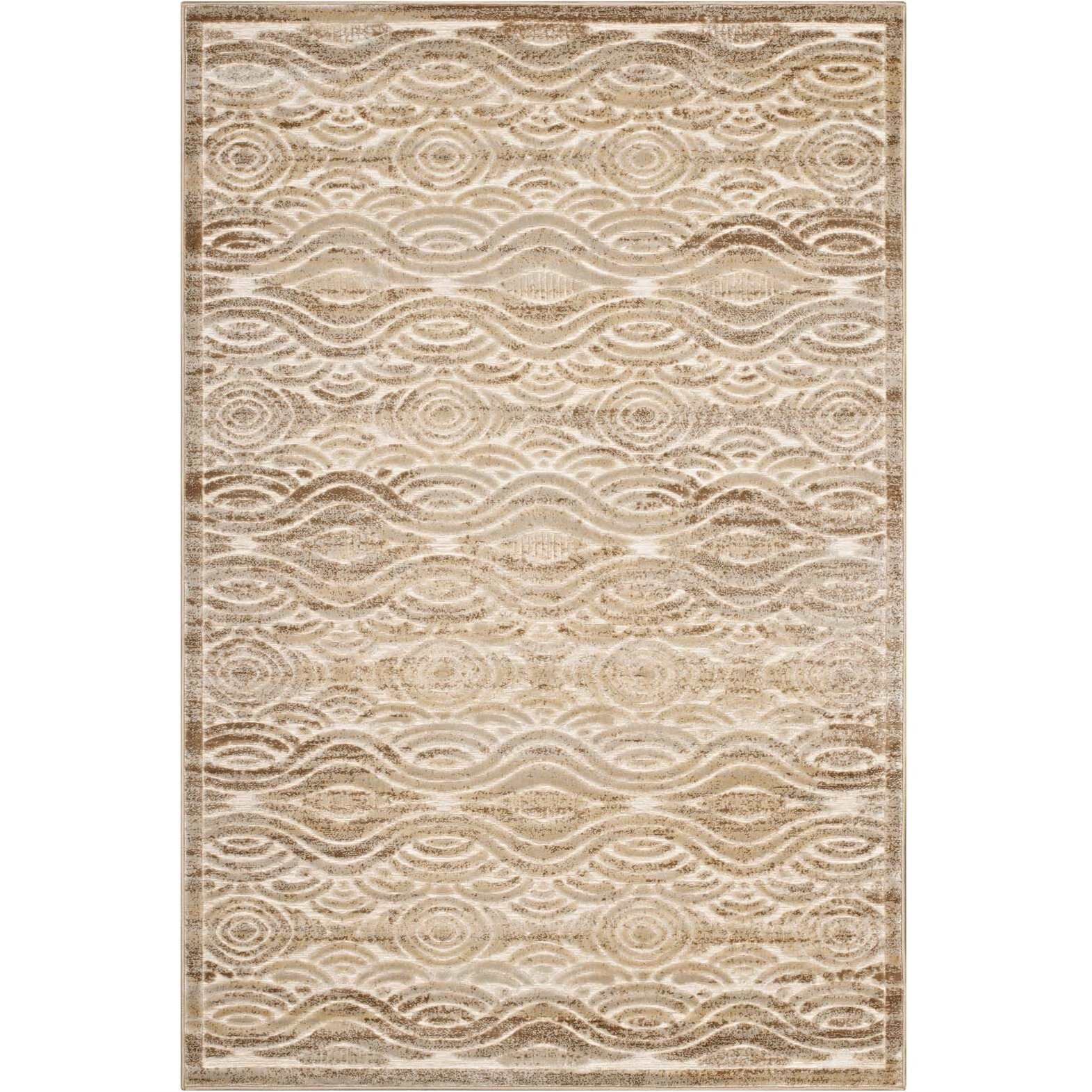 Kennocha Rustic Vintage Abstract Waves 5x8 Area Rug - Tan and Cream