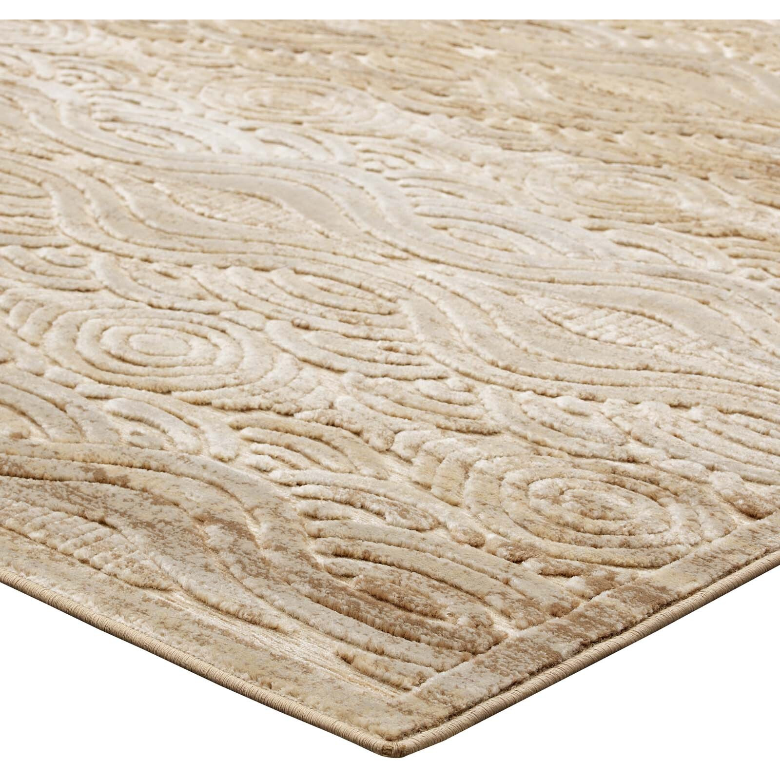 Kennocha Rustic Vintage Abstract Waves 5x8 Area Rug - Tan and Cream