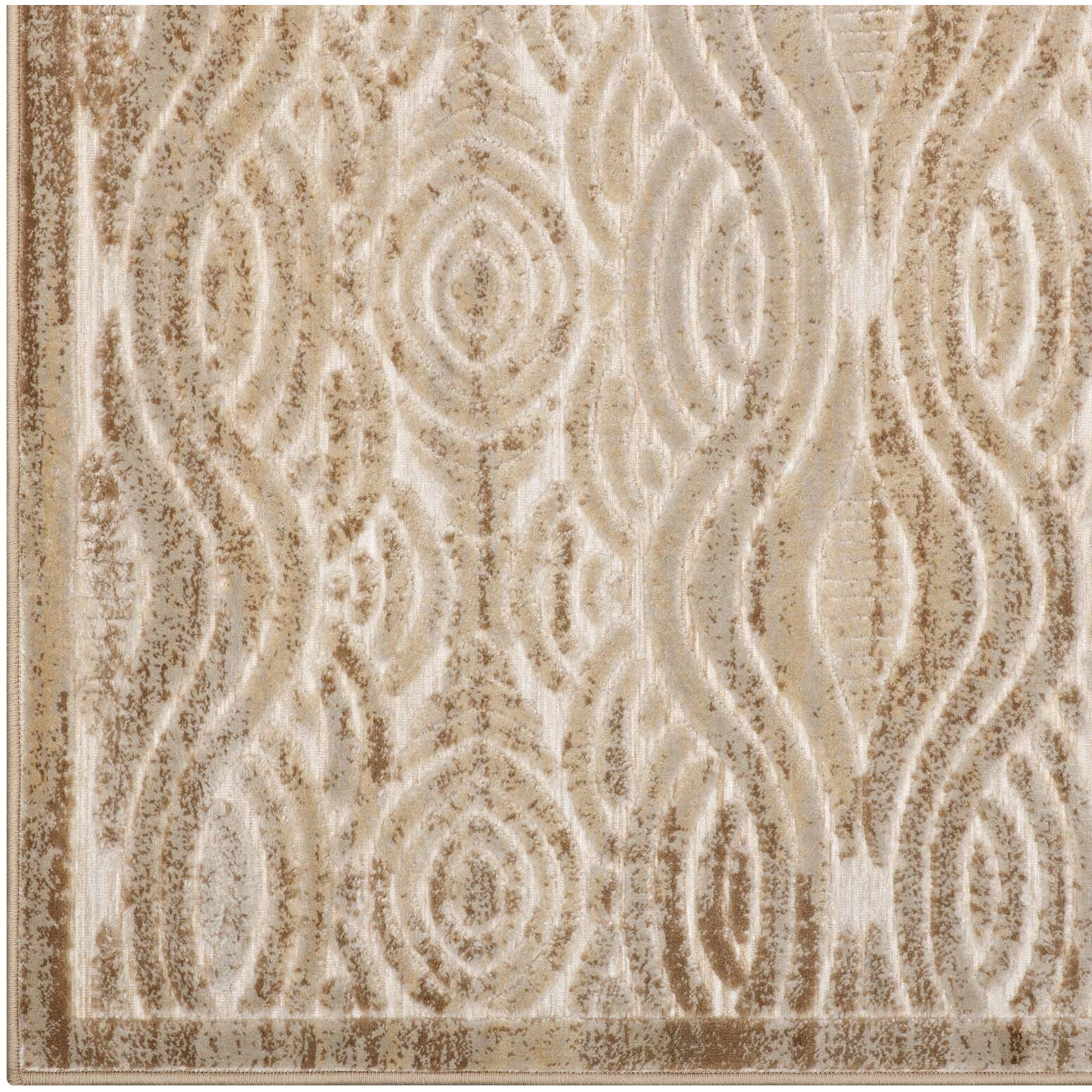 Kennocha Rustic Vintage Abstract Waves 5x8 Area Rug - Tan and Cream