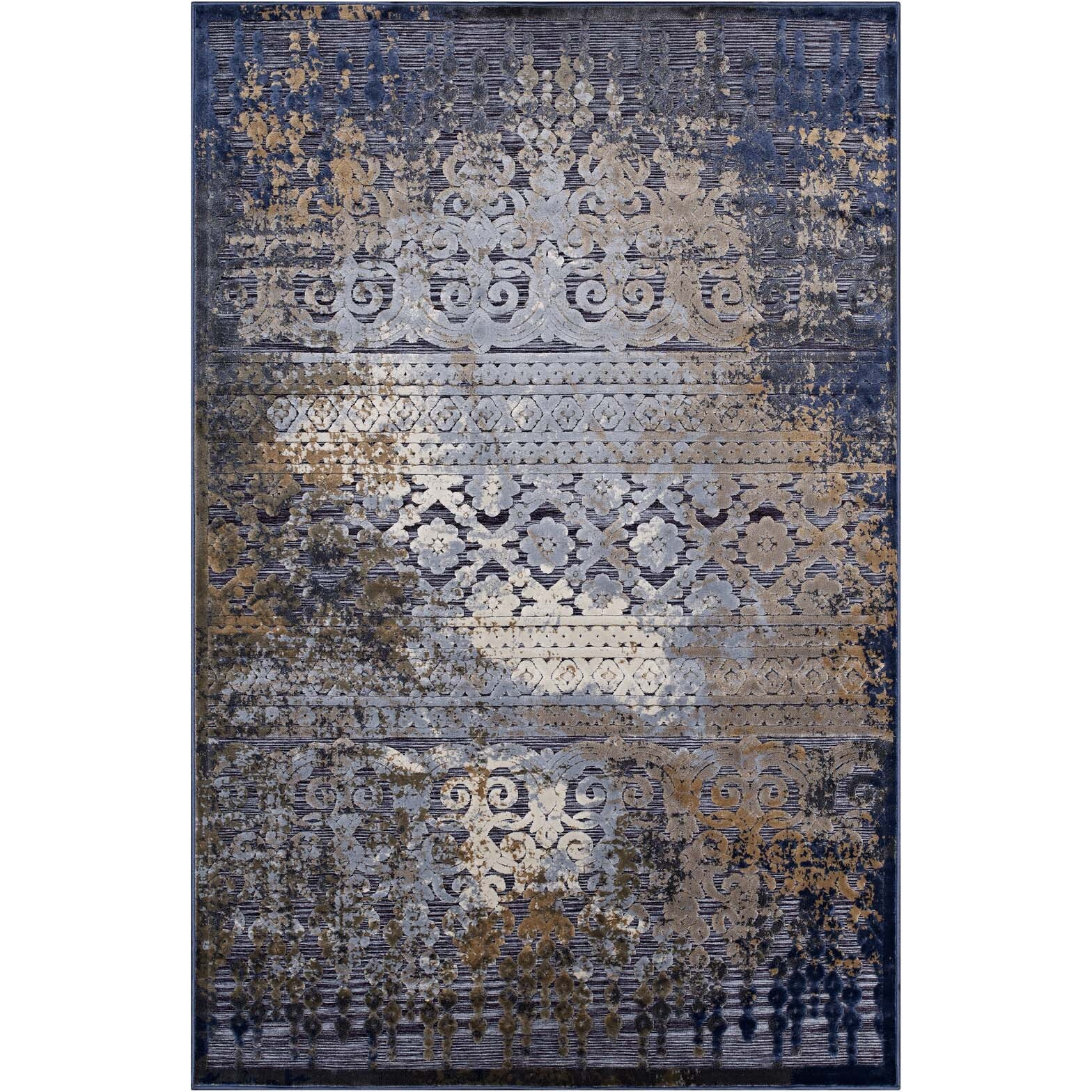 Kalene Distressed Vintage Turkish 5X8 Area Rug - Blue, Rust and Cream