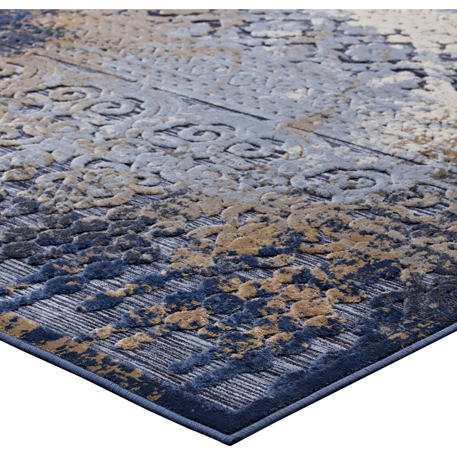 Kalene Distressed Vintage Turkish 5X8 Area Rug - Blue, Rust and Cream