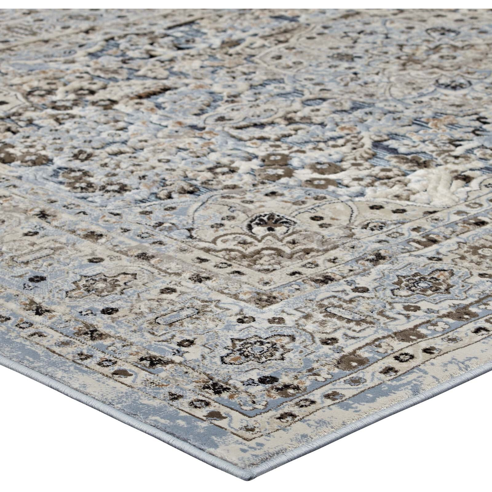 Elqenna Ornate Vintage Floral Turkish 5x8 Area Rug - Blue and Cream