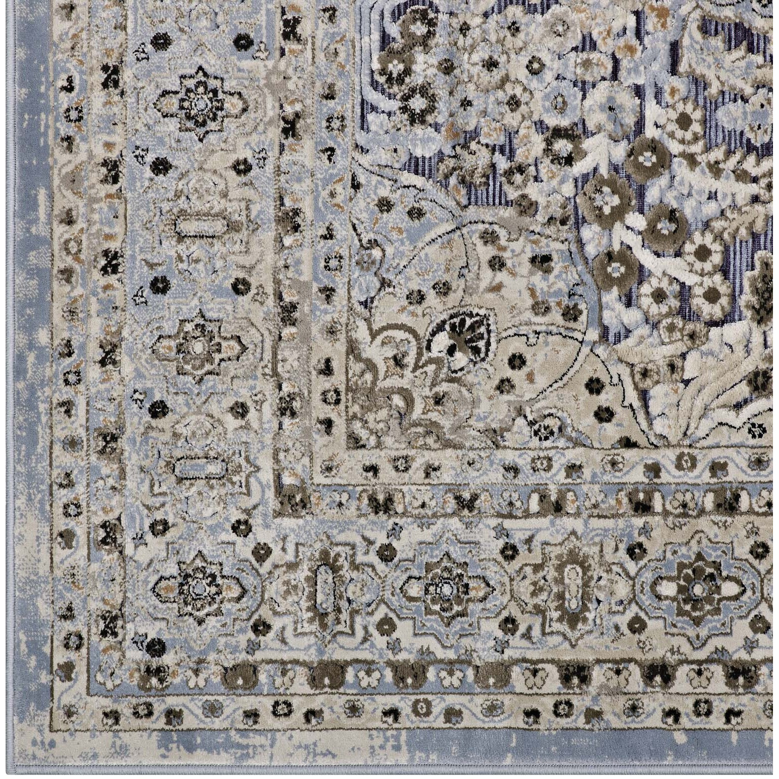 Elqenna Ornate Vintage Floral Turkish 5x8 Area Rug - Blue and Cream