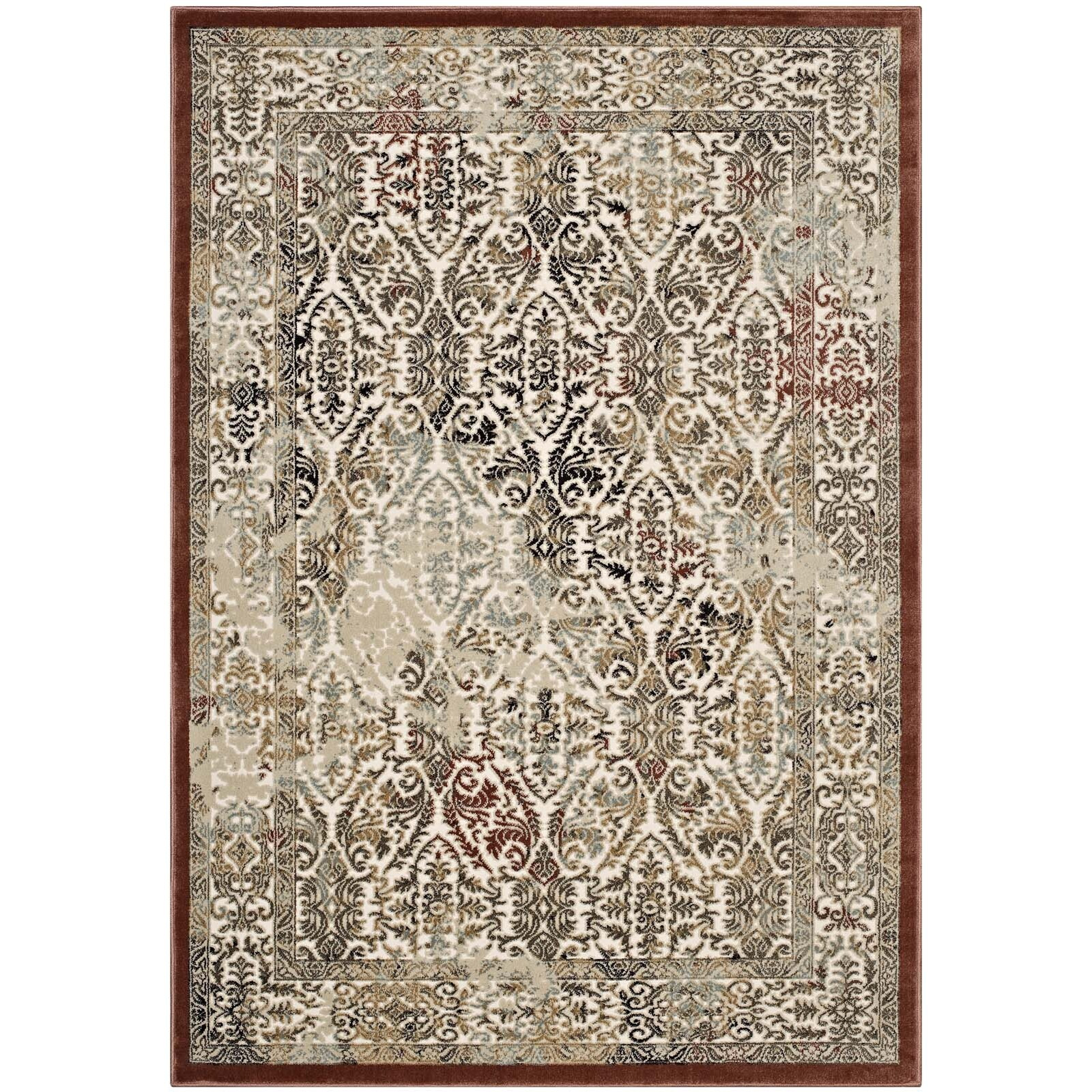 Hester Ornate Turkish 8x10 Vintage Area Rug - Tan and Walnut Brown