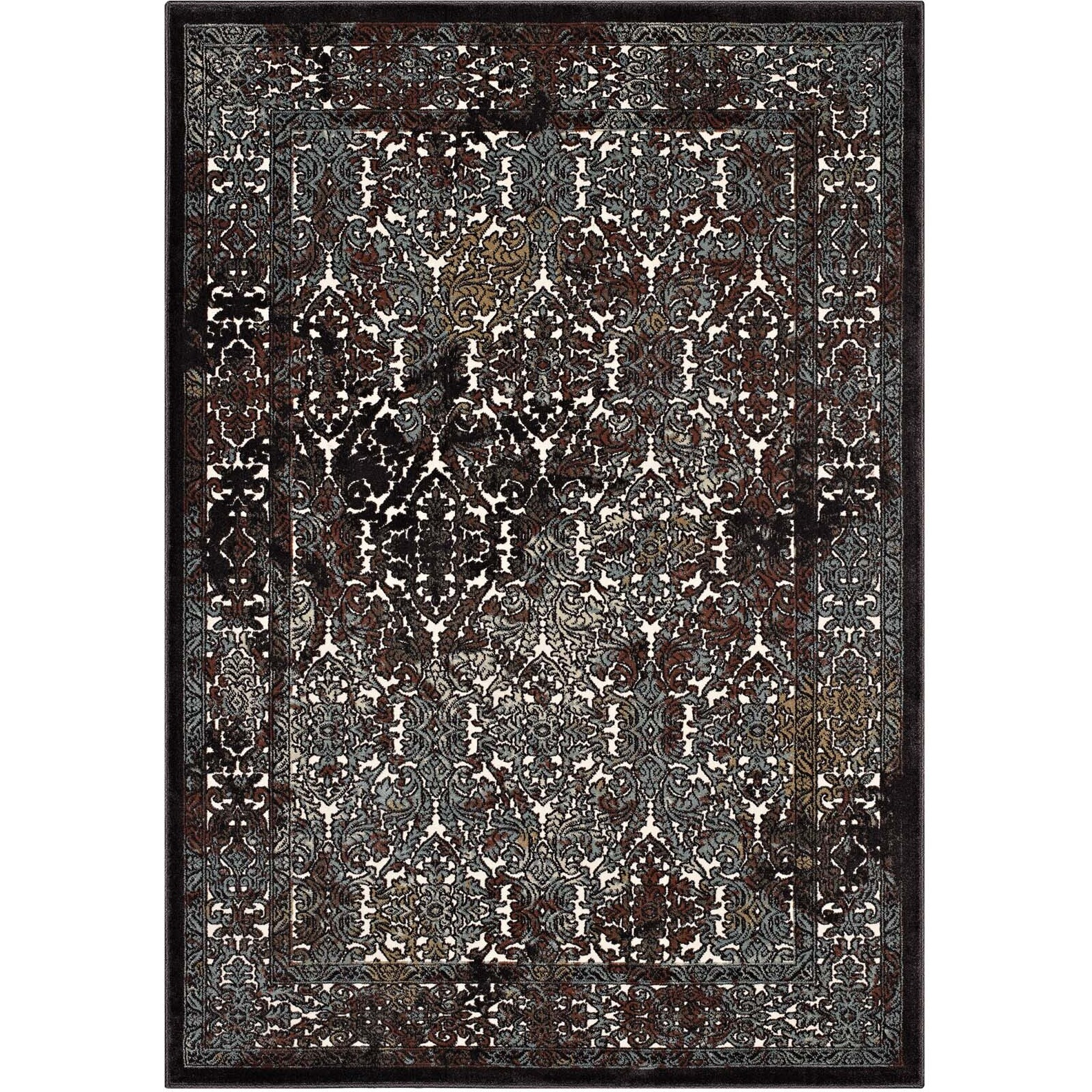 Westia Ornate Turkish 8x10 Vintage Area Rug - Dark Brown and Silver Blue