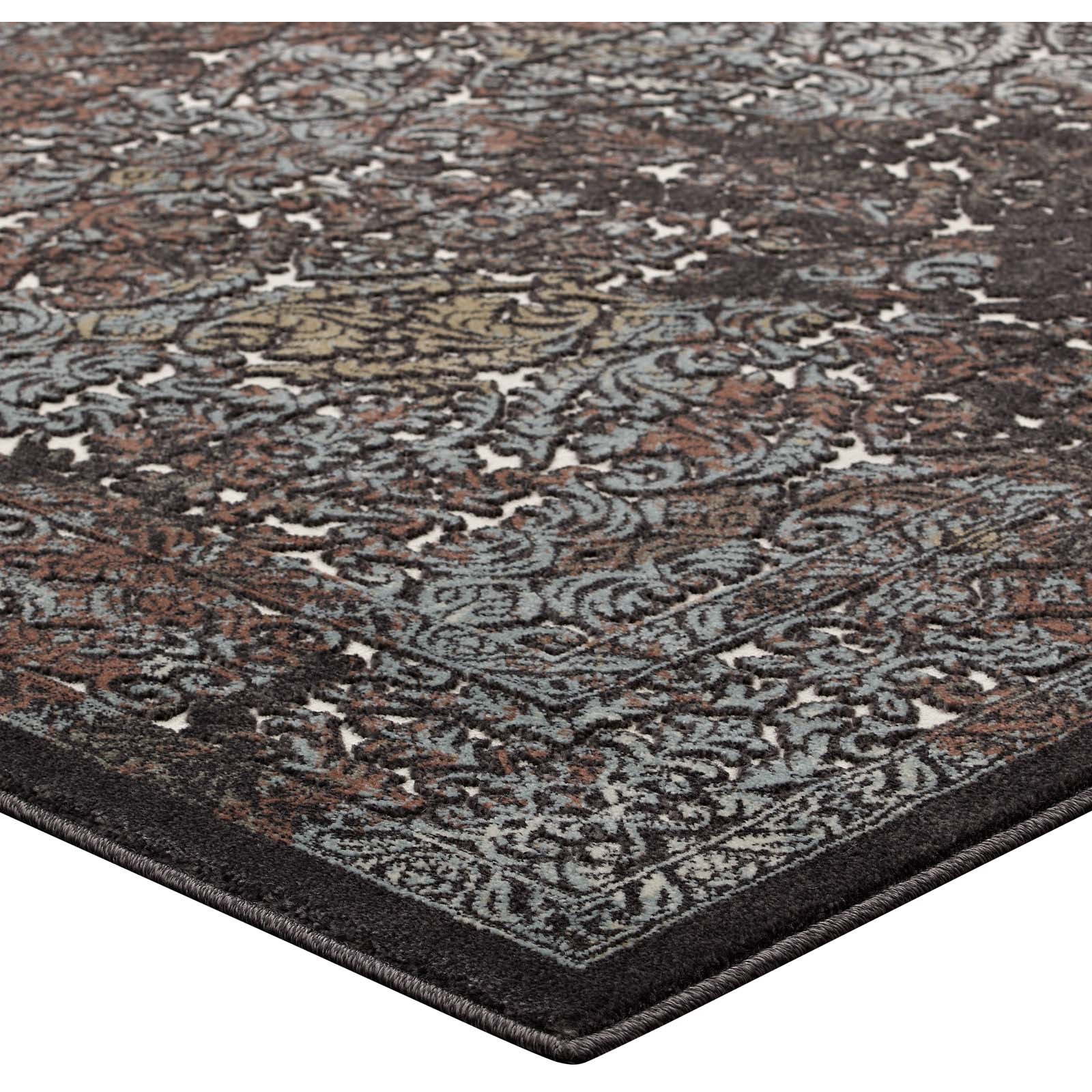 Westia Ornate Turkish 8x10 Vintage Area Rug - Dark Brown and Silver Blue