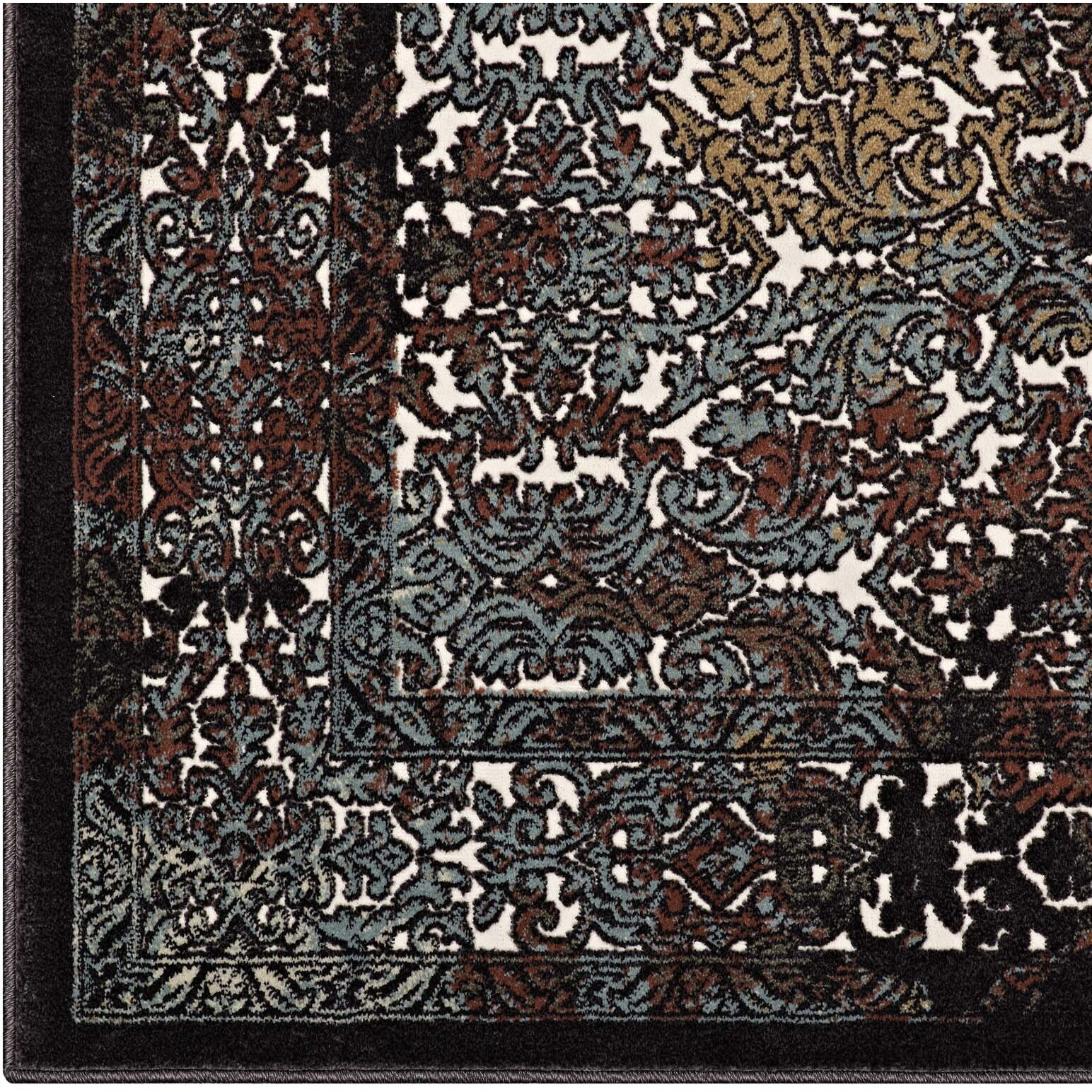 Westia Ornate Turkish 8x10 Vintage Area Rug - Dark Brown and Silver Blue
