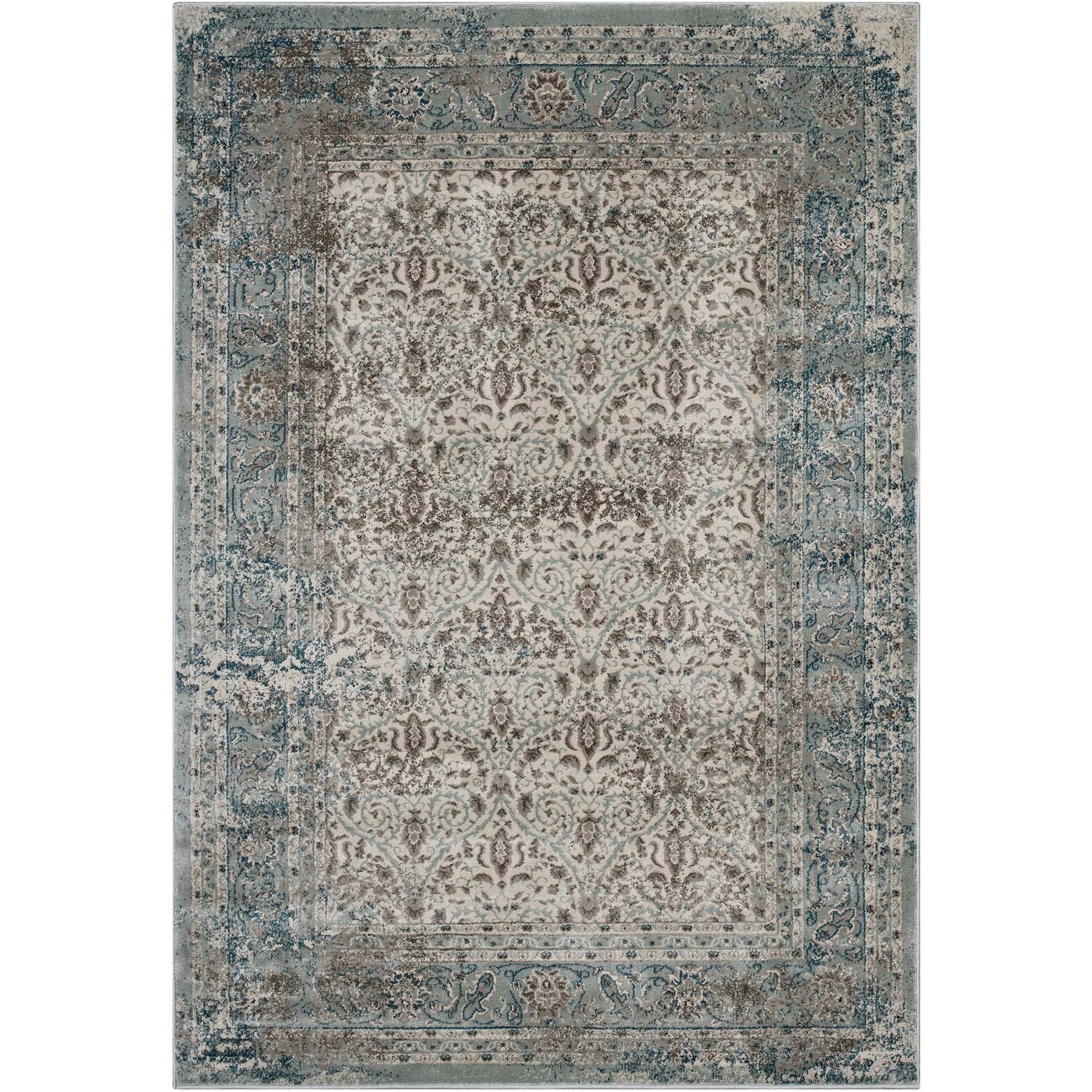 Dilys Distressed Vintage Floral Lattice 5x8 Area Rug - Teal, Brown and Beige
