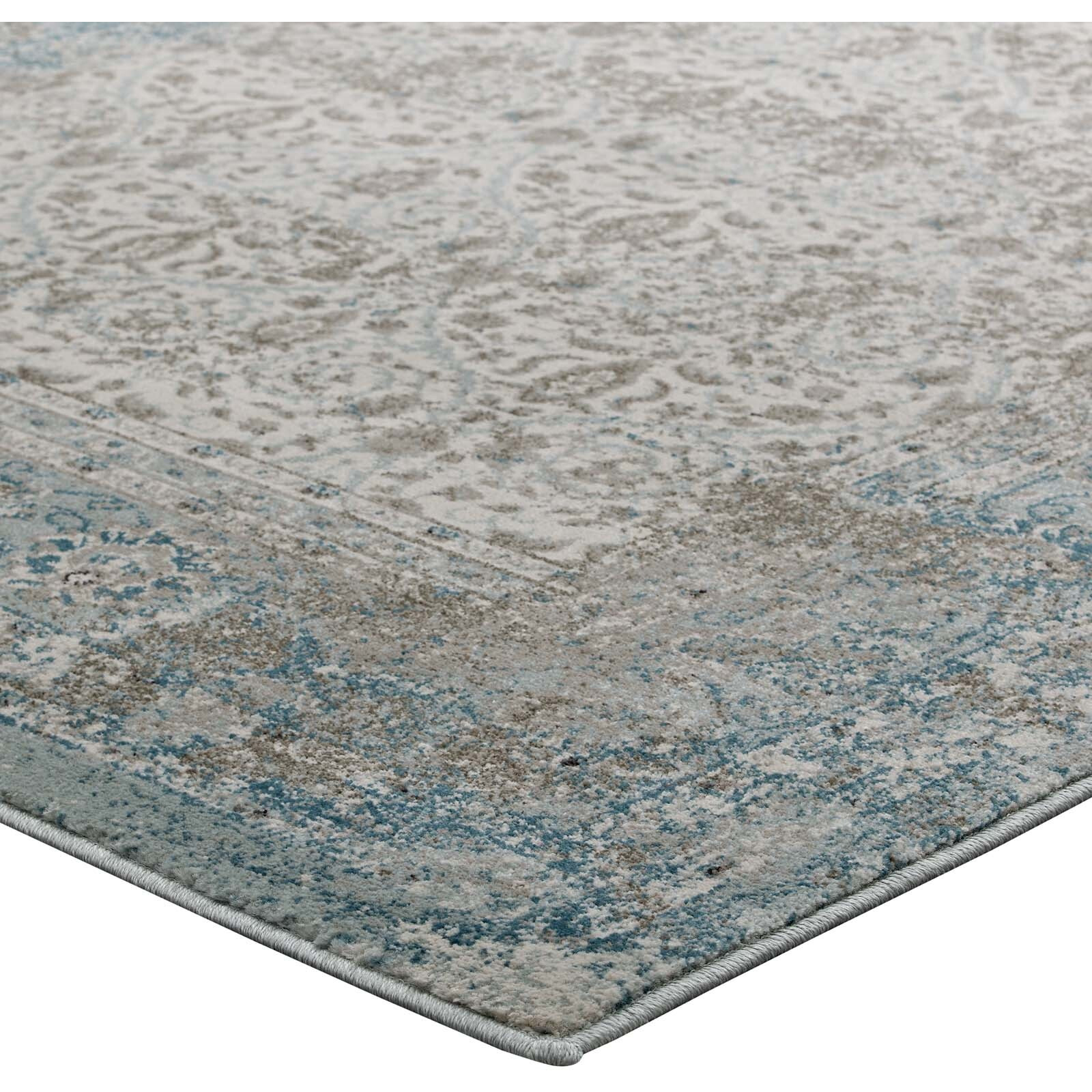 Dilys Distressed Vintage Floral Lattice 5x8 Area Rug - Teal, Brown and Beige