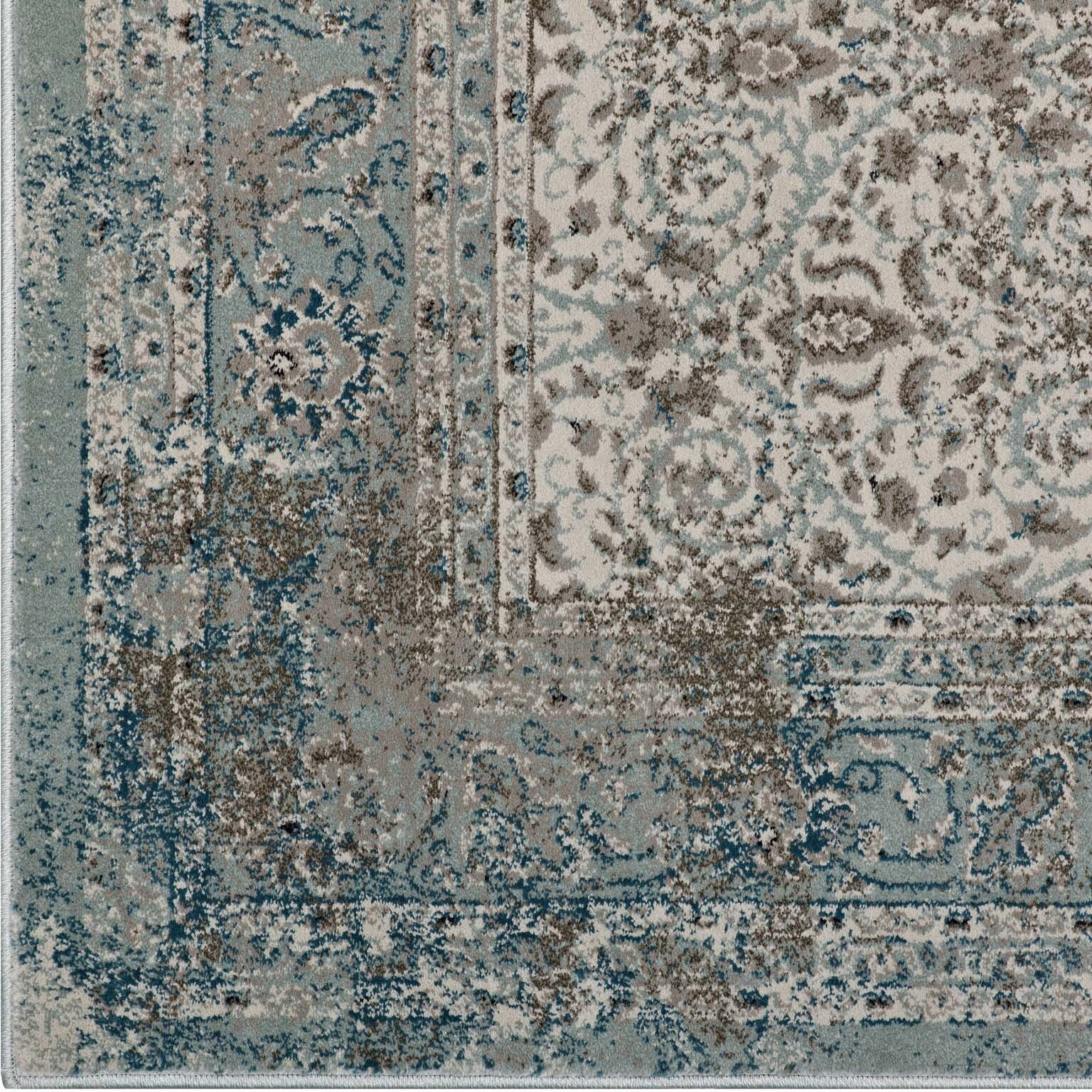 Dilys Distressed Vintage Floral Lattice 5x8 Area Rug - Teal, Brown and Beige