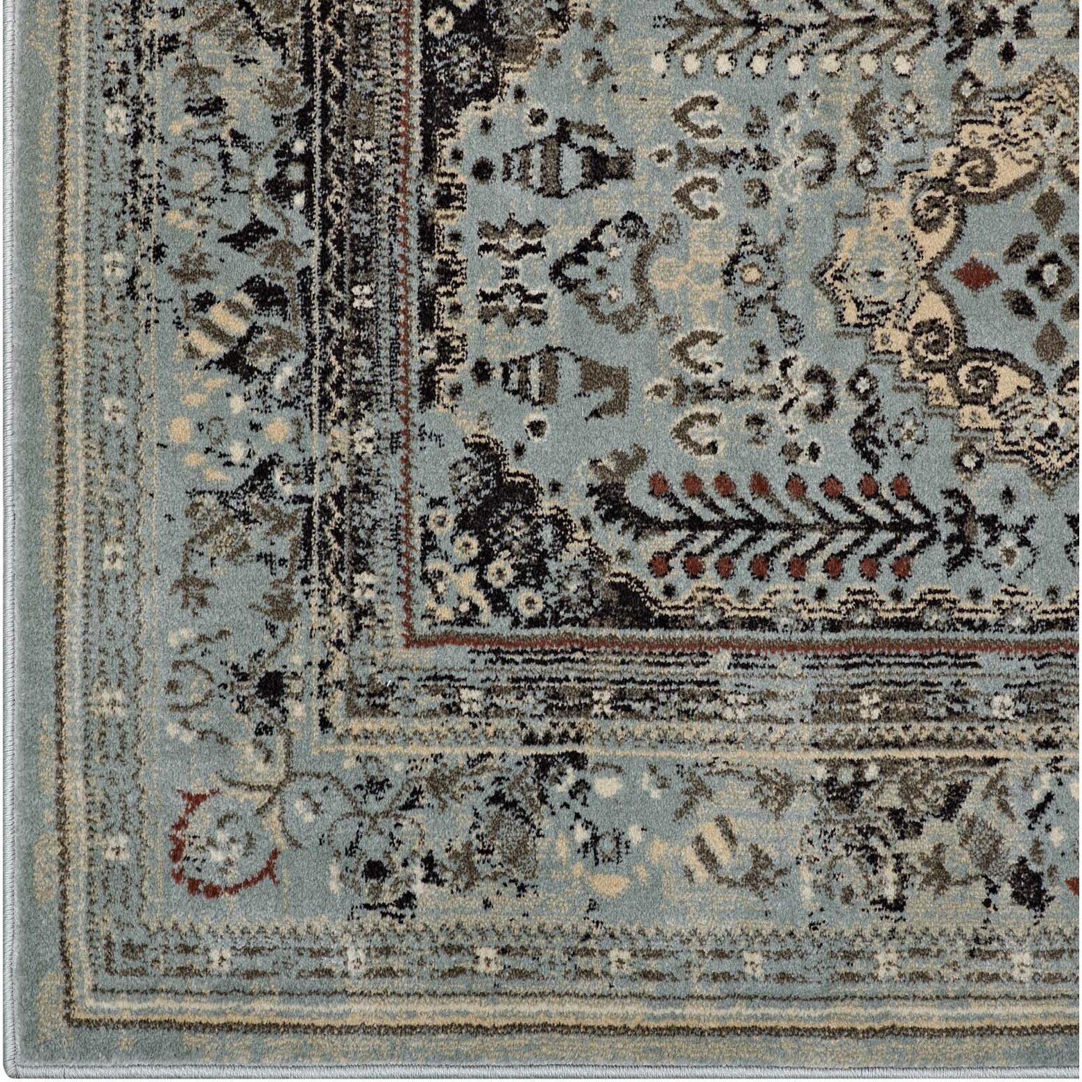 Enye Distressed Vintage Floral Lattice 5x8 Area Rug - Brown and Silver Blue