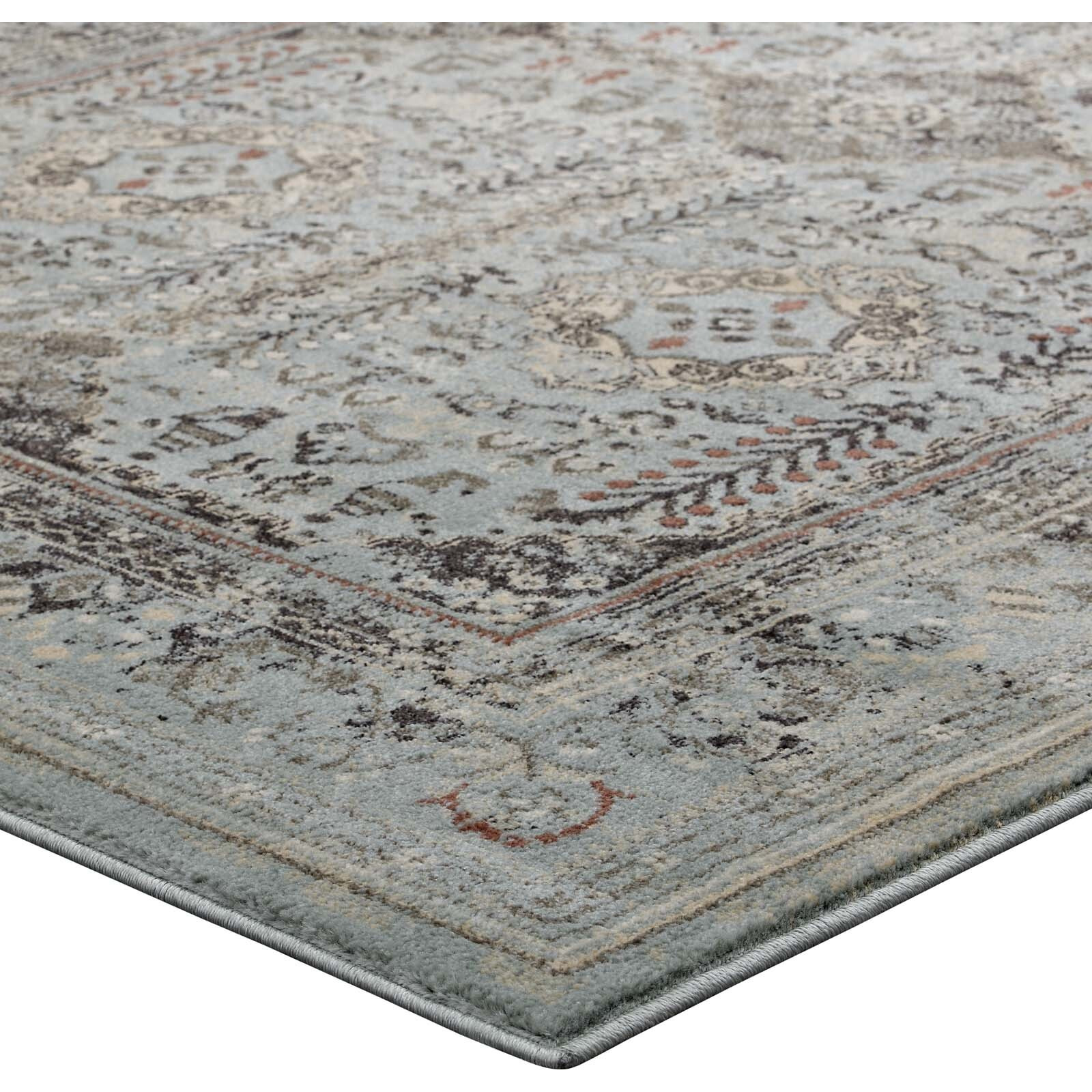 Enye Distressed Vintage Floral Lattice 8x10 Area Rug - Brown and Silver Blue