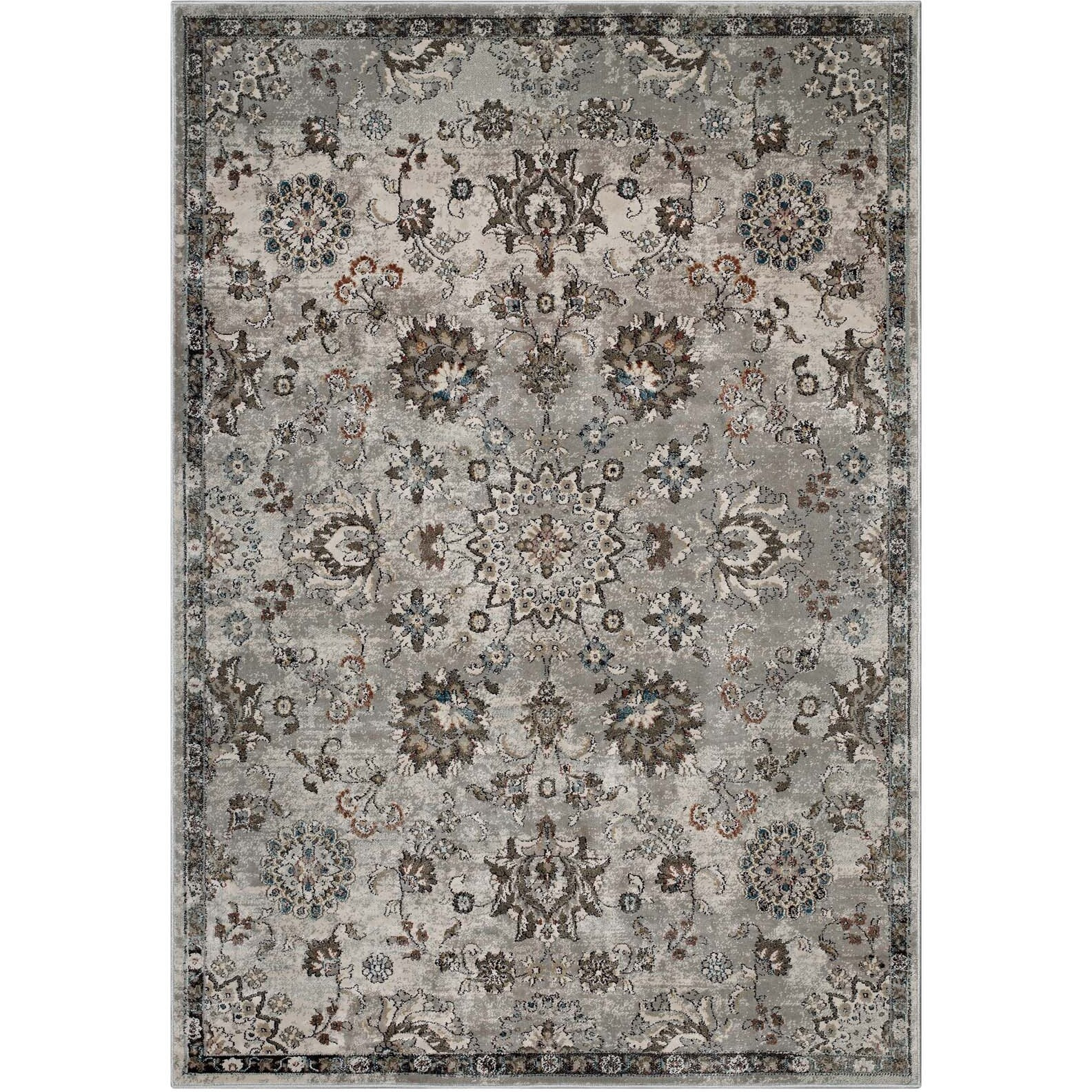 Hana Distressed Vintage FloralLattice 5x8 Area Rug - Silver Blue, Beige and Brown