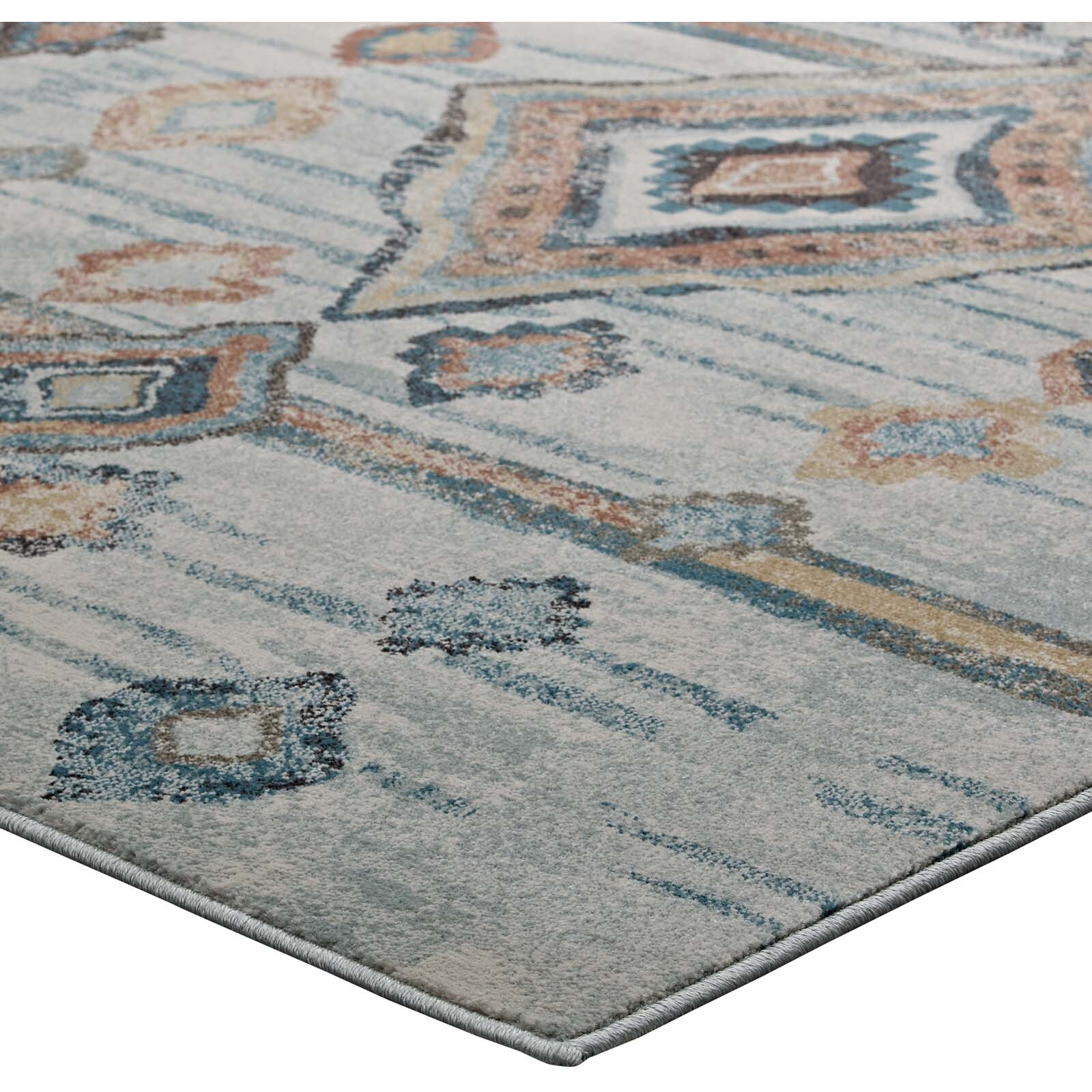 Jenica Distressed Moroccan Tribal Abstract Diamond 5x8 Area Rug - Silver Blue, Beige and Brown