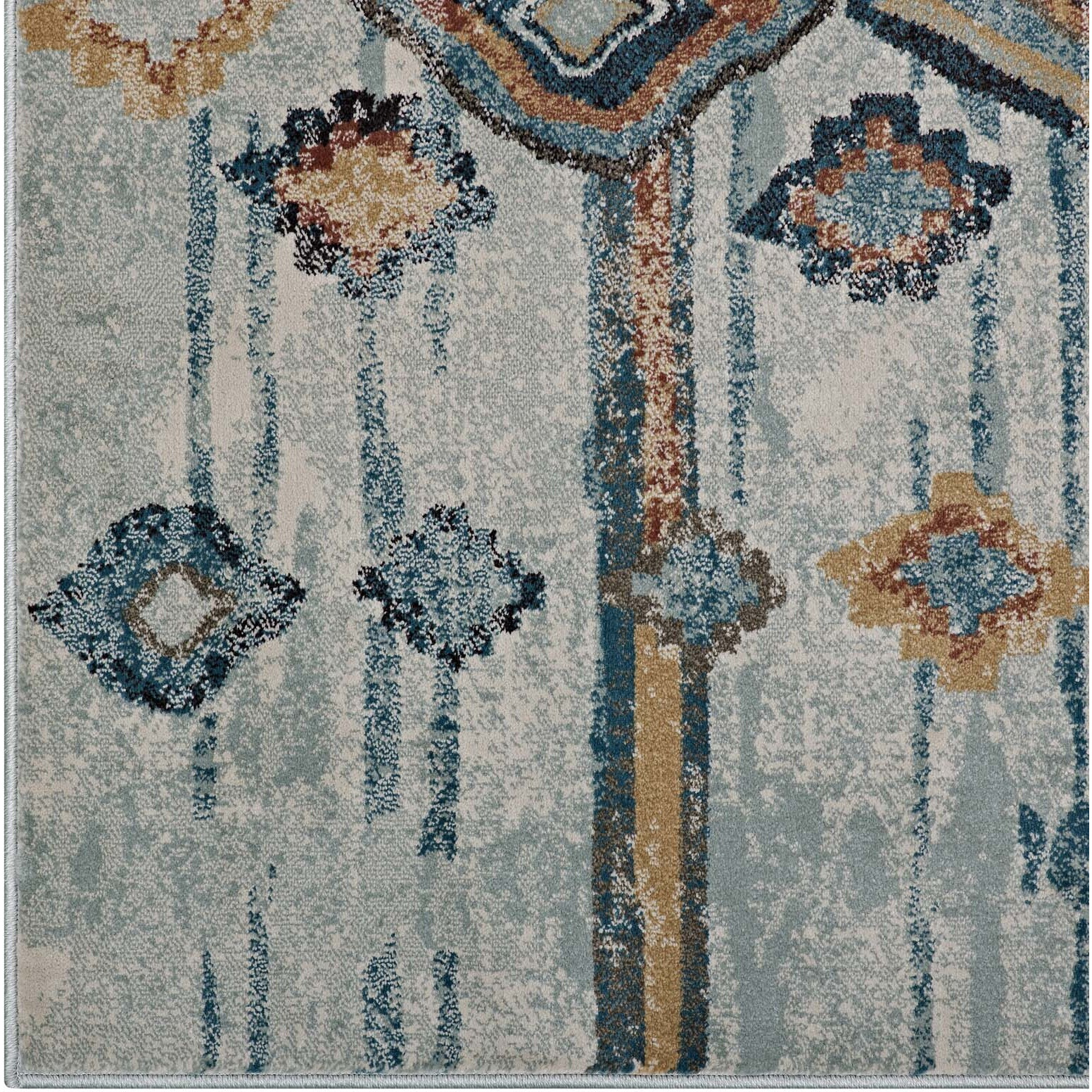 Jenica Distressed Moroccan Tribal Abstract Diamond 5x8 Area Rug - Silver Blue, Beige and Brown