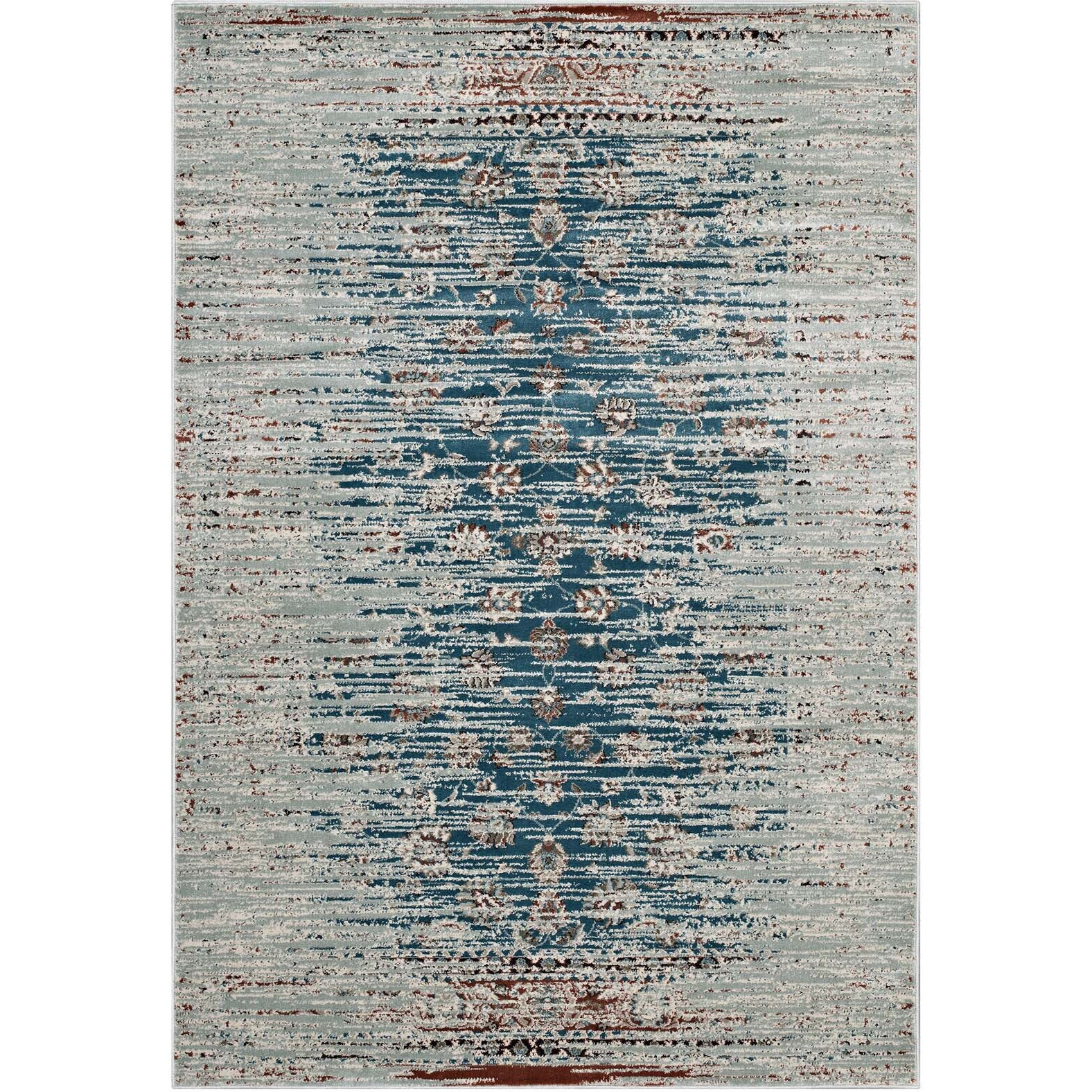 Hesper  Distressed Contemporary Floral Lattice 8x10 Area Rug - Teal, Beige and Brown