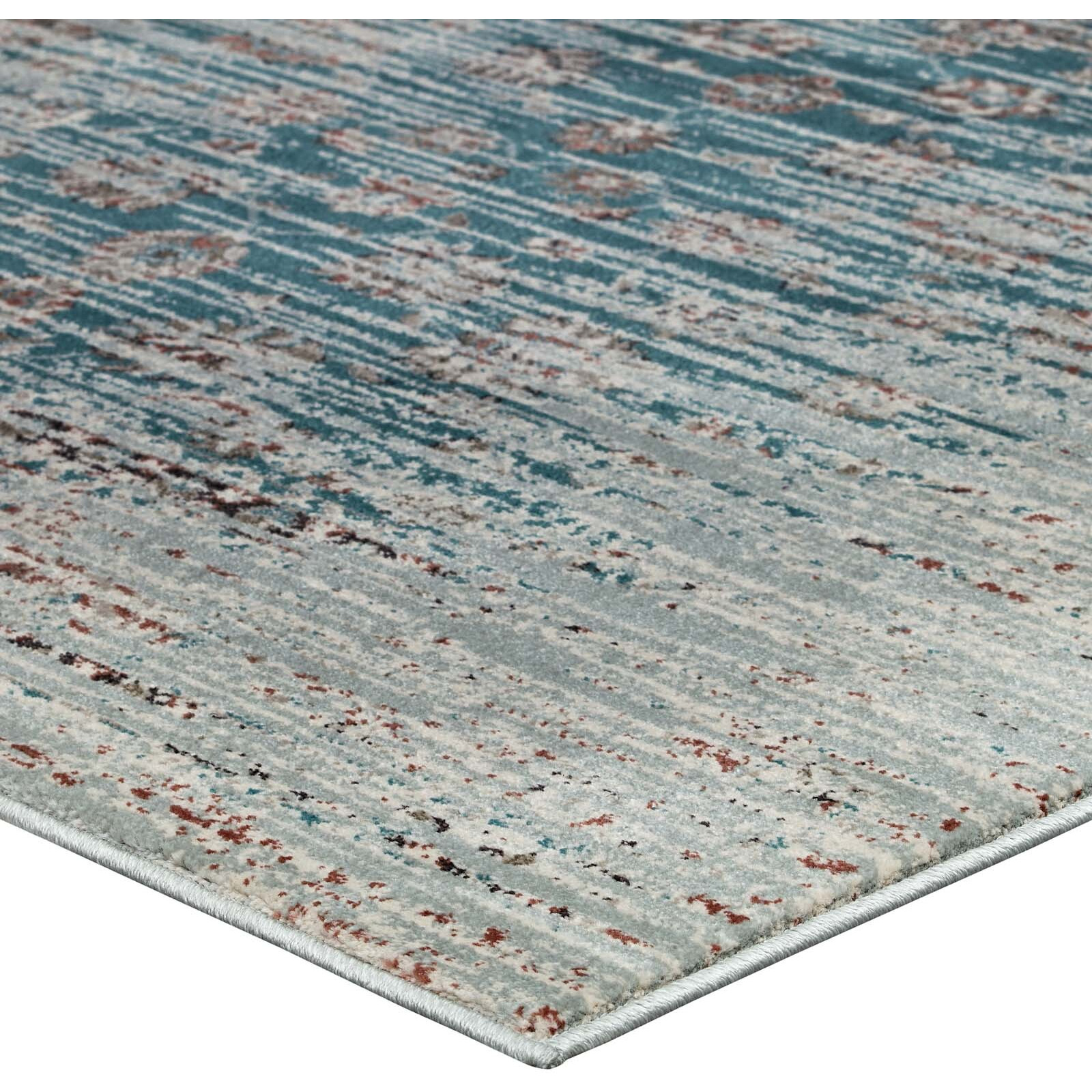 Hesper  Distressed Contemporary Floral Lattice 8x10 Area Rug - Teal, Beige and Brown