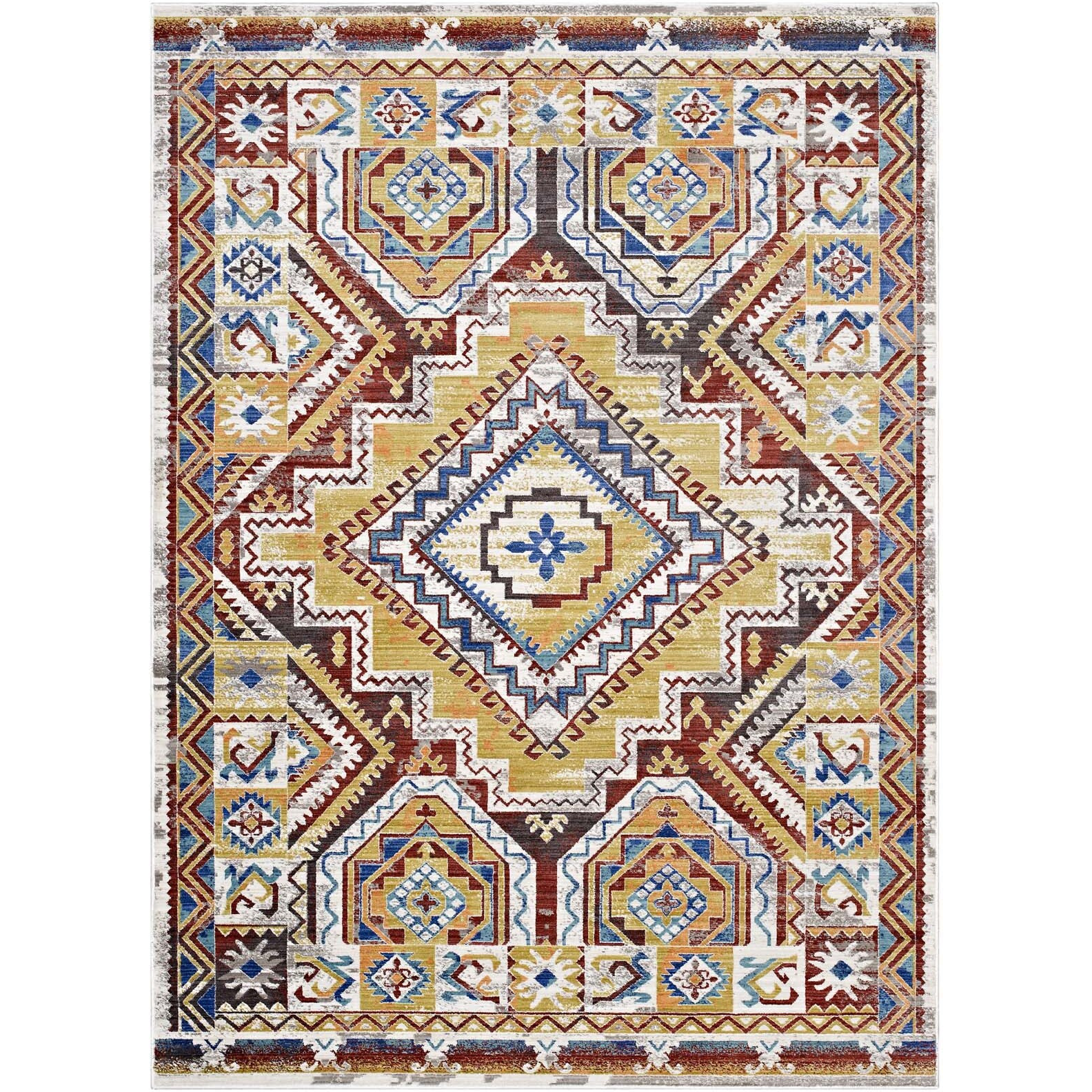 Florita Distressed Southwestern Aztec 5x8 Area Rug - Multicolored