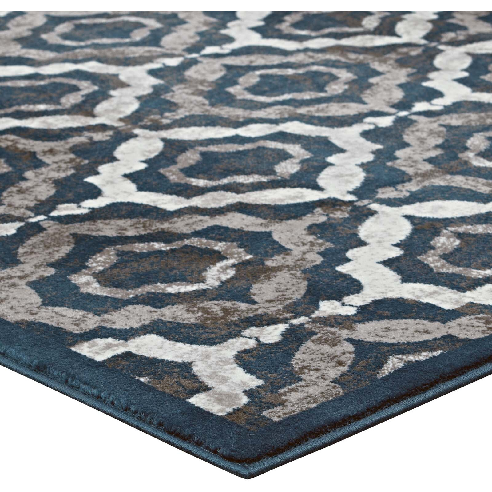 Kalinda Rustic Vintage Moroccan Trellis 5x8 Area Rug - Ivory, Moroccan Blue and Brown