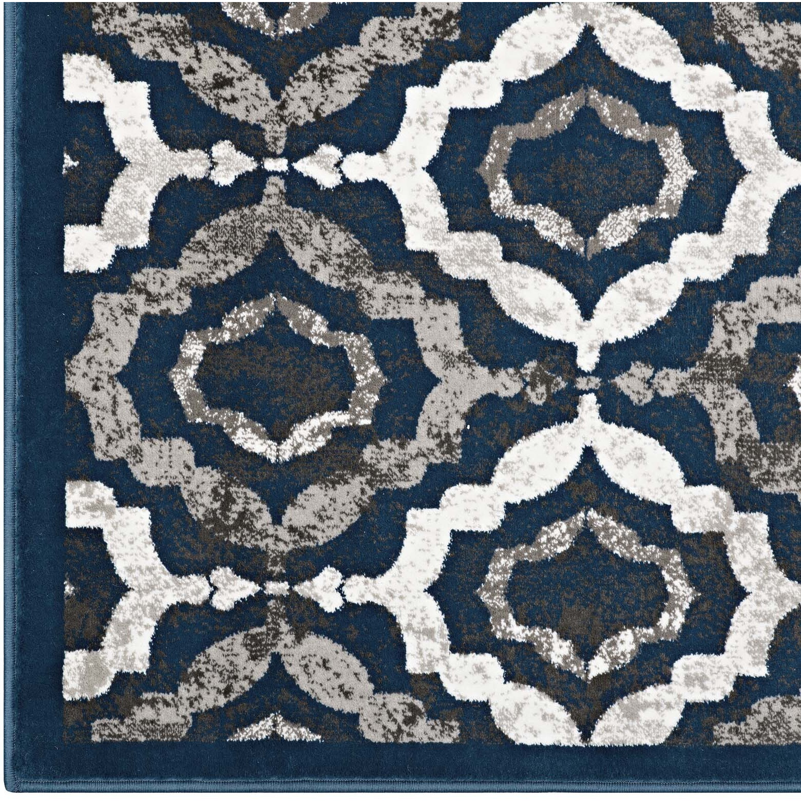 Kalinda Rustic Vintage Moroccan Trellis 5x8 Area Rug - Ivory, Moroccan Blue and Brown