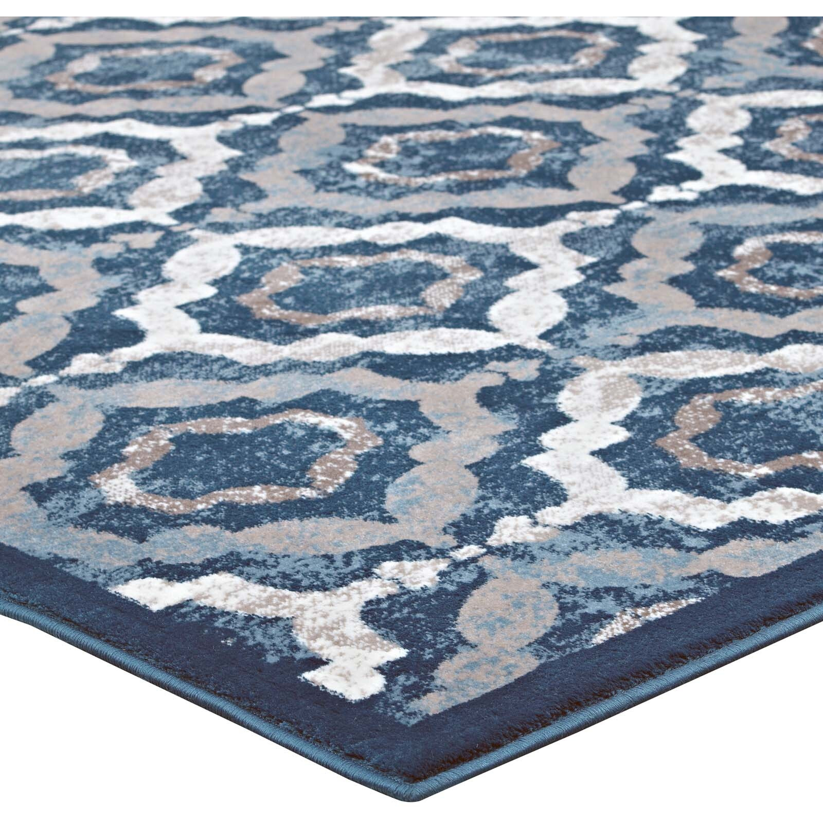 Kalinda Rustic Vintage Moroccan Trellis 5x8 Area Rug - Beige, Moroccan Blue and Ivory