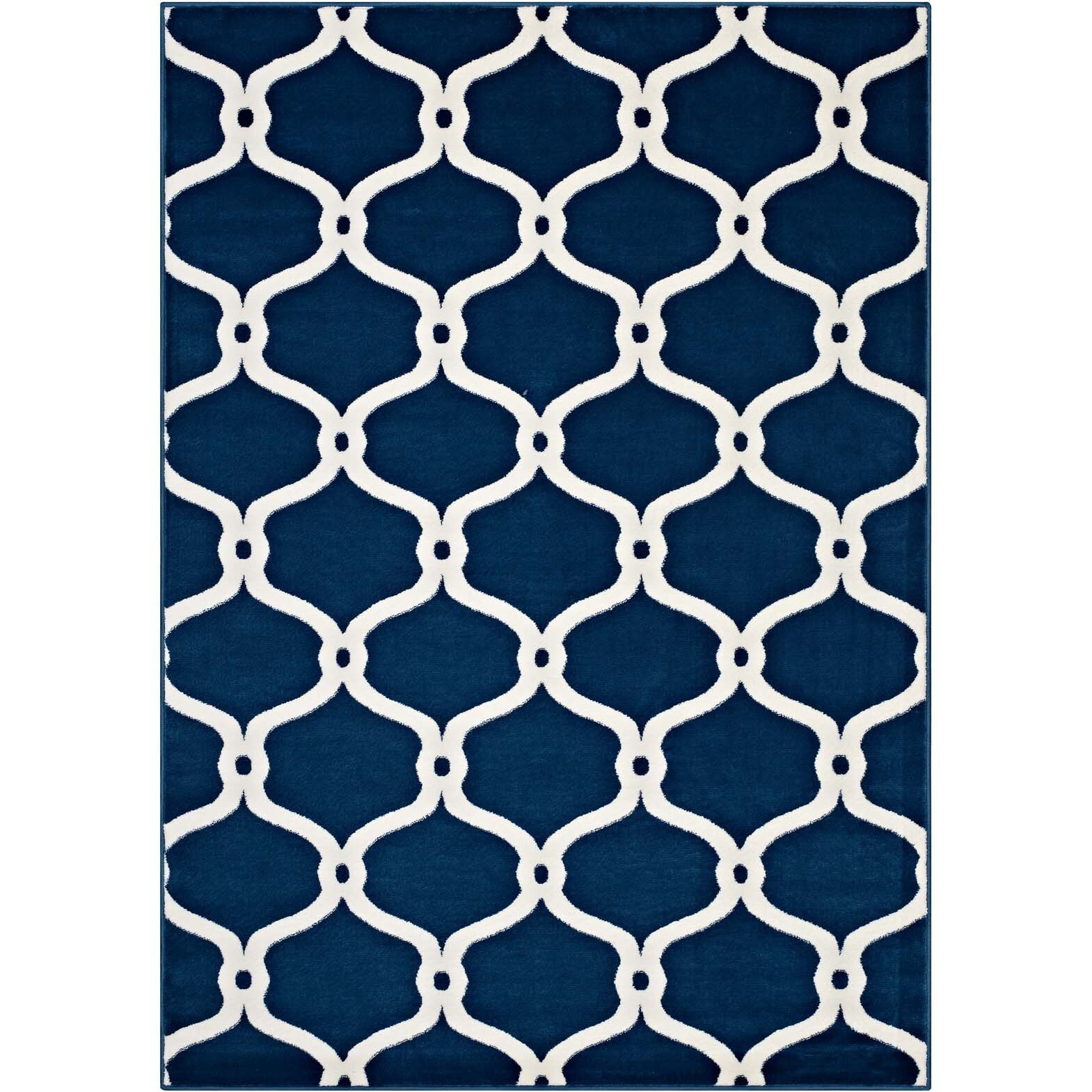Beltara Chain Link Transitional Trellis 5x8 Area Rug - Moroccan Blue and Ivory