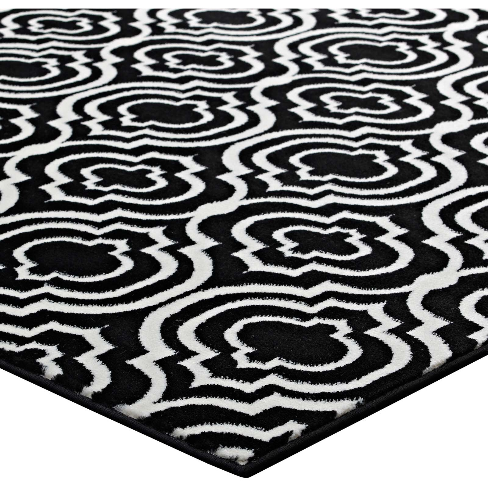 Frame Transitional Moroccan Trellis 8x10 Area Rug - Black and White