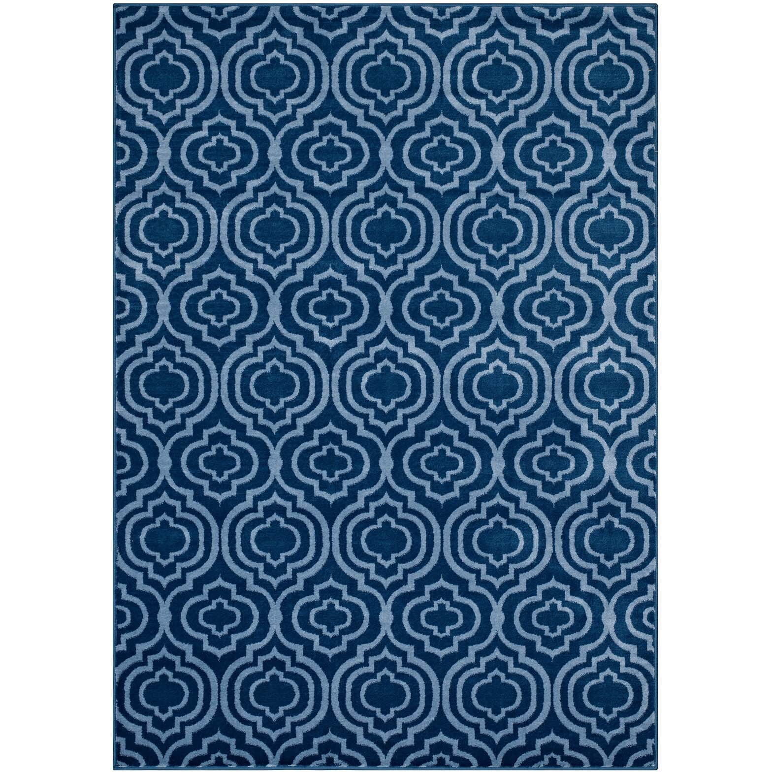 Frame Transitional Moroccan Trellis 5x8 Area Rug - Moroccan Blue and Light Blue