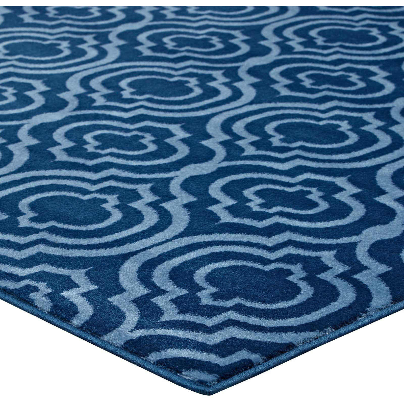 Frame Transitional Moroccan Trellis 5x8 Area Rug - Moroccan Blue and Light Blue
