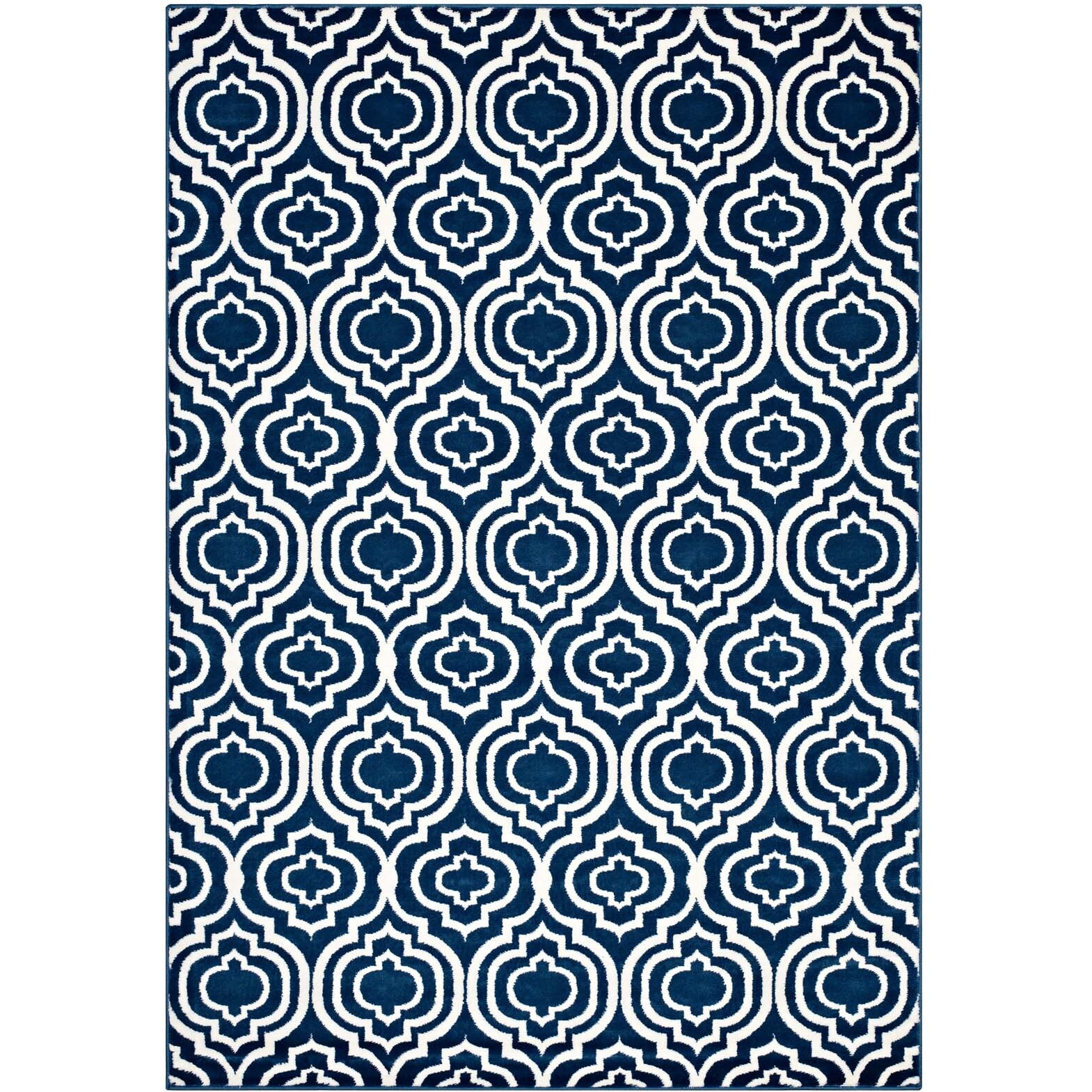 Frame Transitional Moroccan Trellis 8x10 Area Rug - Moroccan Blue and Ivory