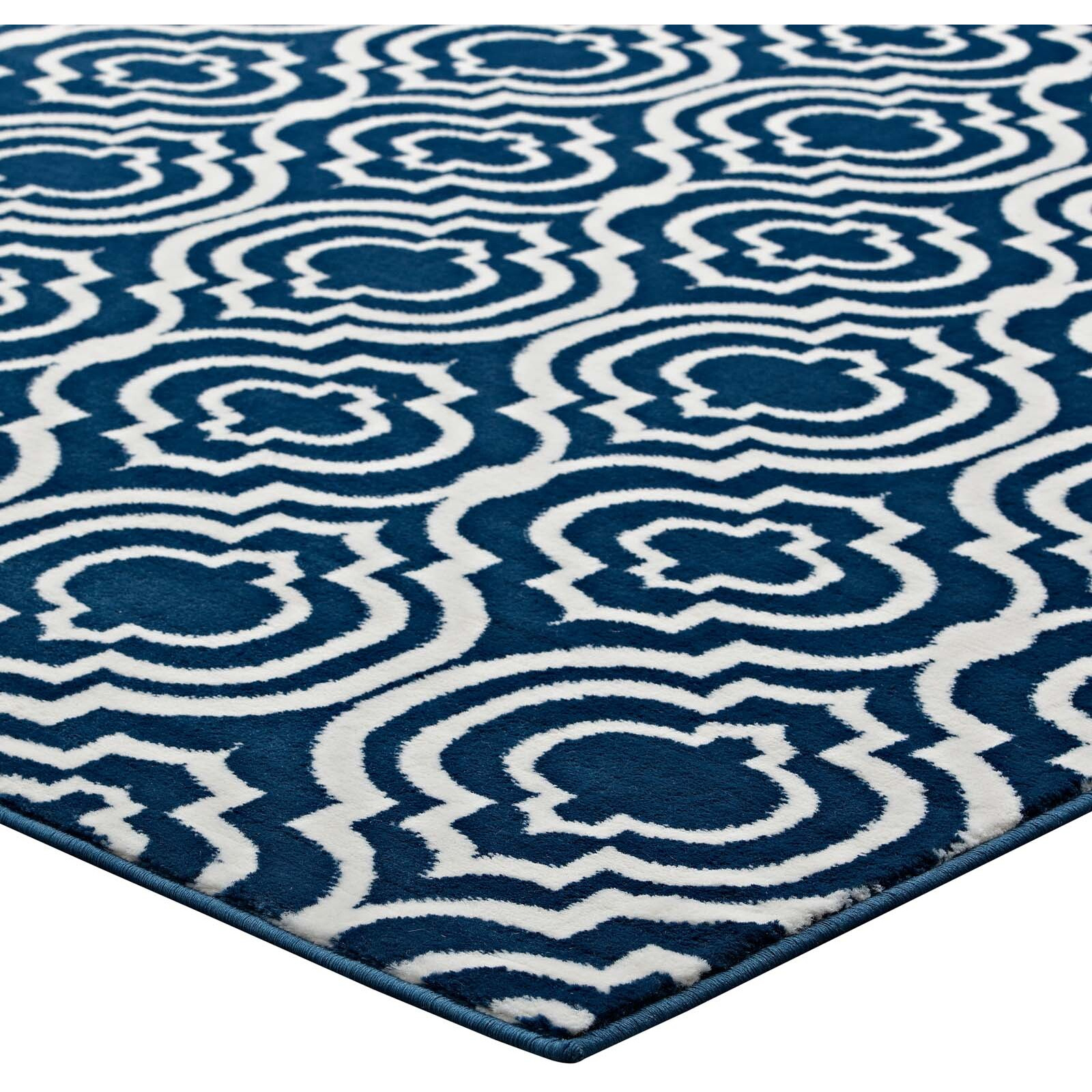 Frame Transitional Moroccan Trellis 8x10 Area Rug - Moroccan Blue and Ivory