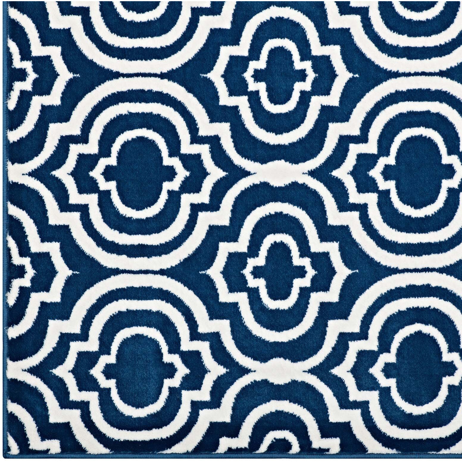Frame Transitional Moroccan Trellis 8x10 Area Rug - Moroccan Blue and Ivory