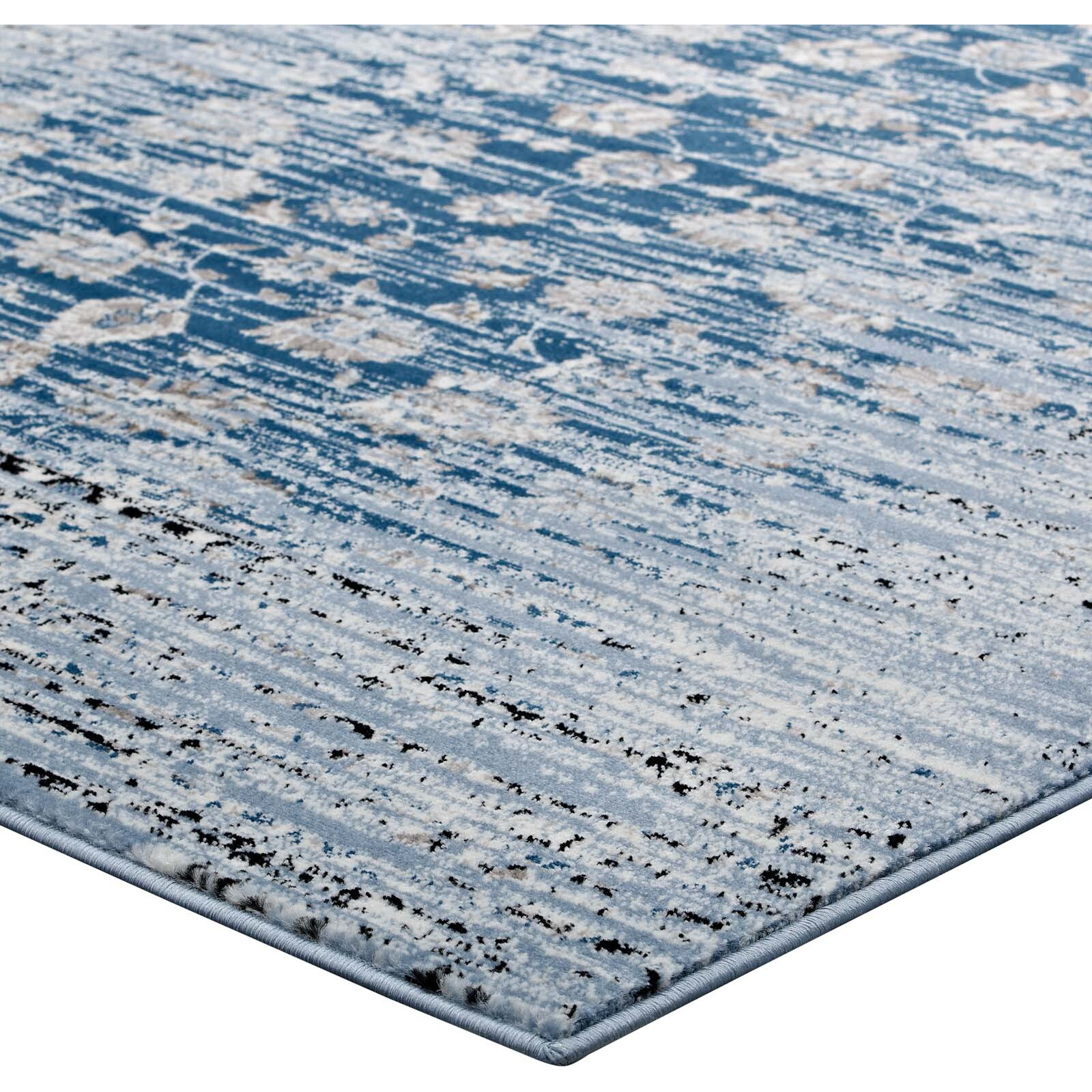 Chiara Distressed Floral Lattice Contemporary 5x8 Area Rug - Moroccan Blue